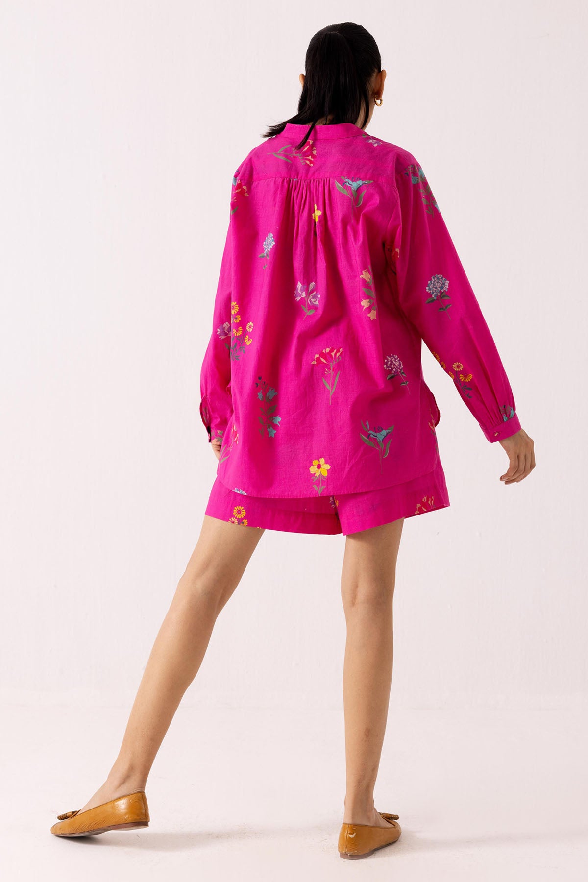 Pink Cotton Print Shirt & Shorts