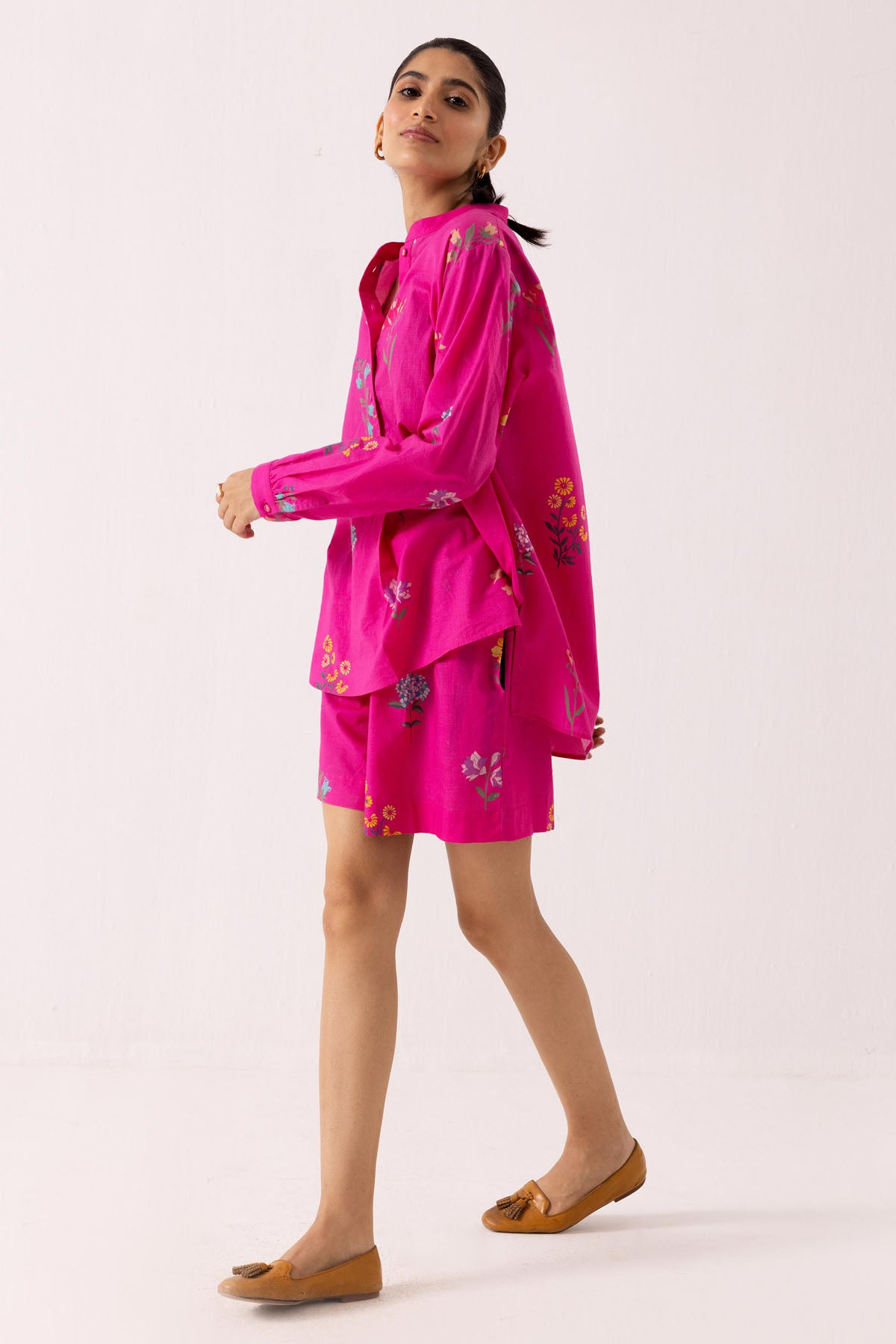 Pink Cotton Print Shirt & Shorts