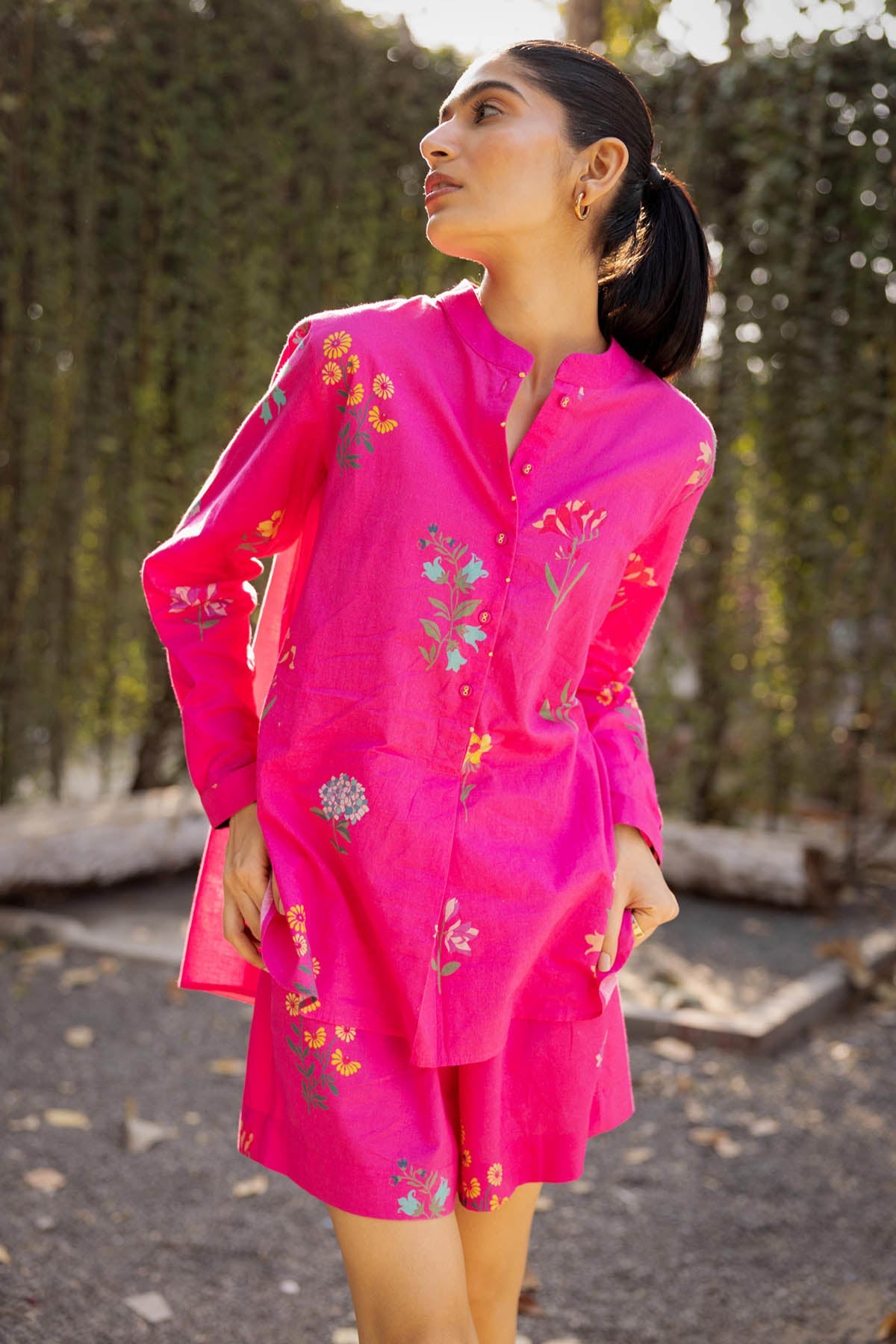 Buy Designer Pink Cotton Print Shirt & Shorts Online at ScrollnShops