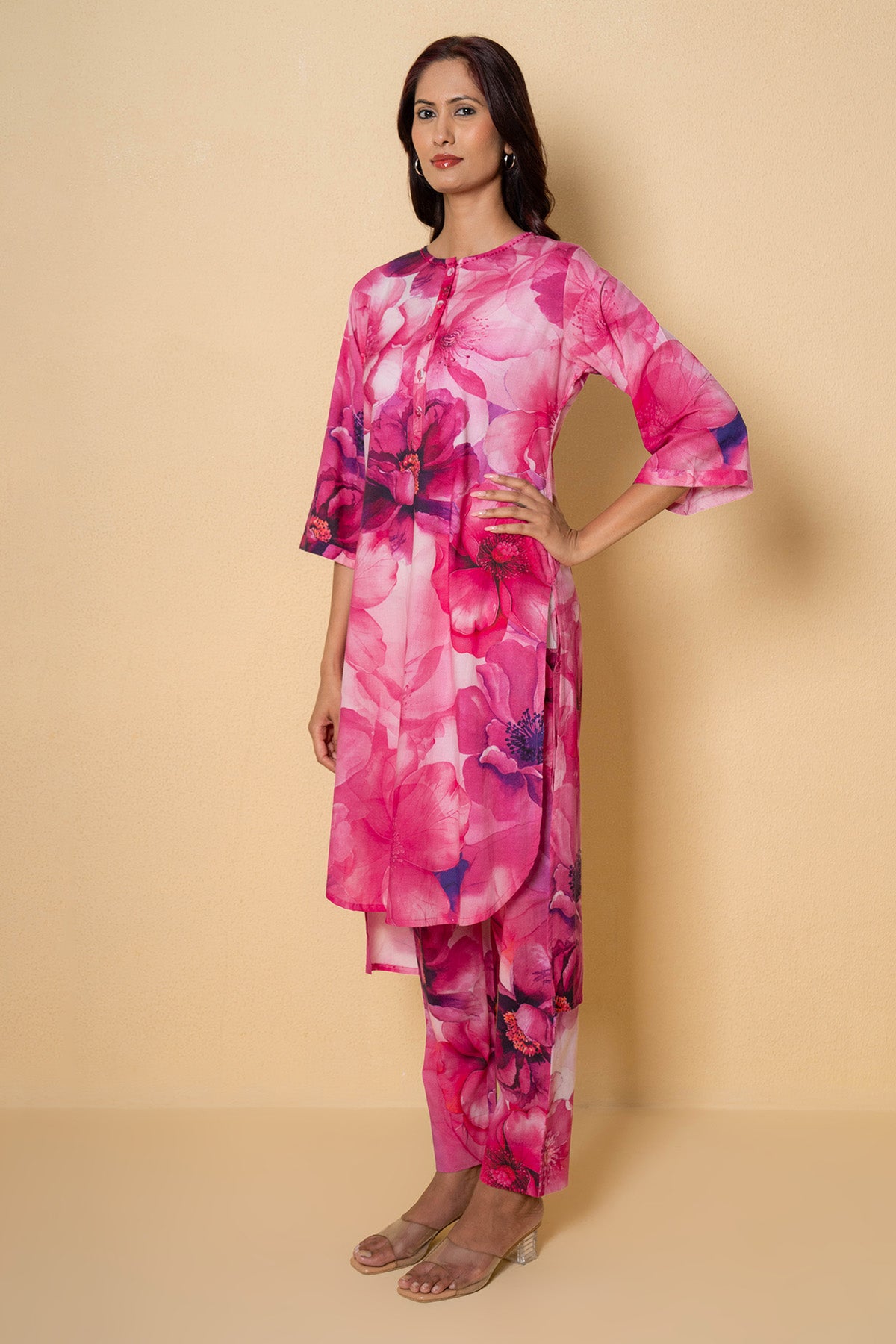 Pink Cotton Printed Kurta Set