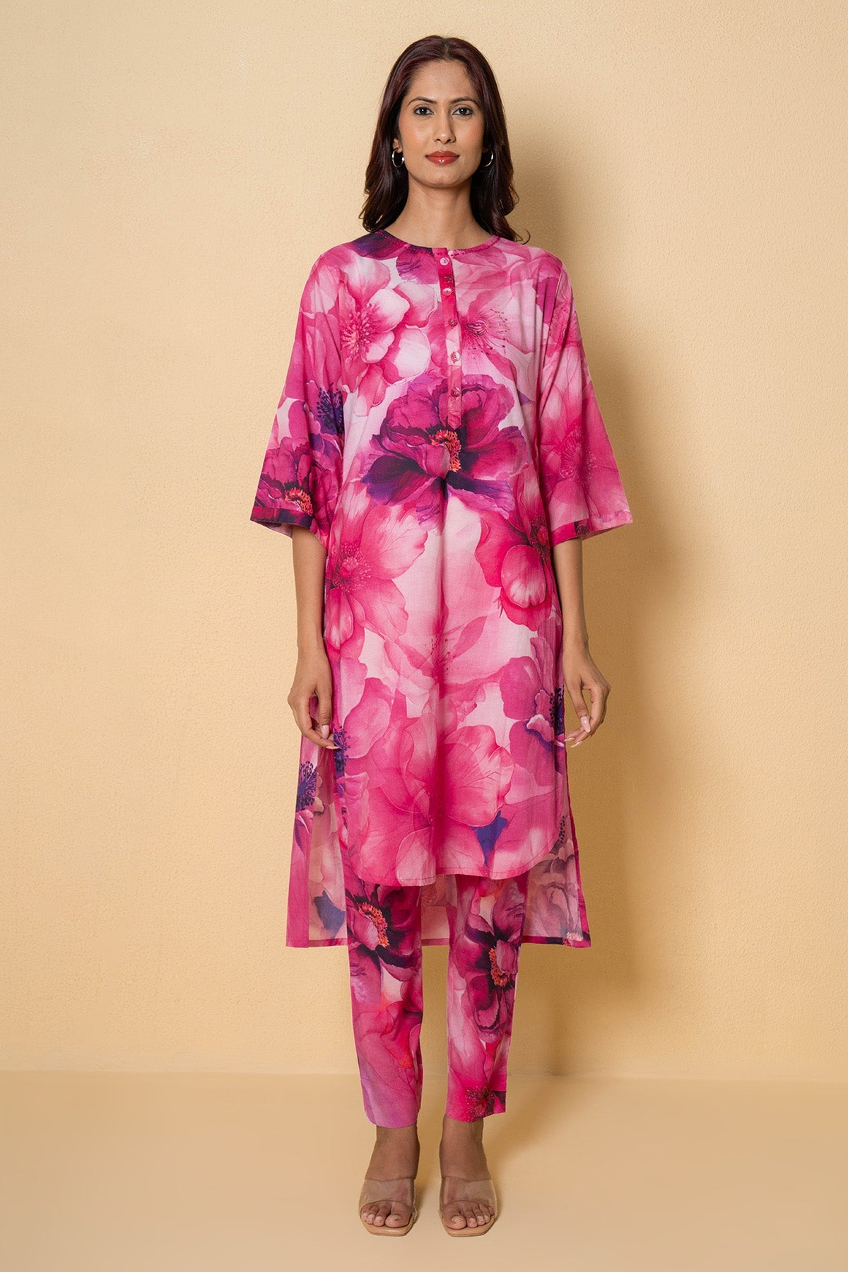 Buy Pink Cotton Printed Kurta Set for Women Online at ScrollnShops