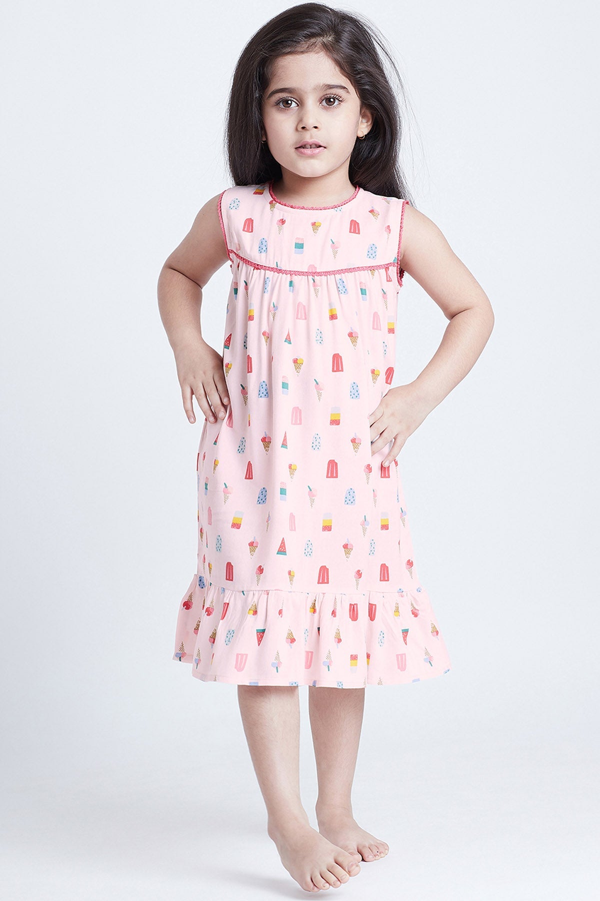 Bohobi Pink Cotton Printed Midi Dress for kids online at ScrollnShops
