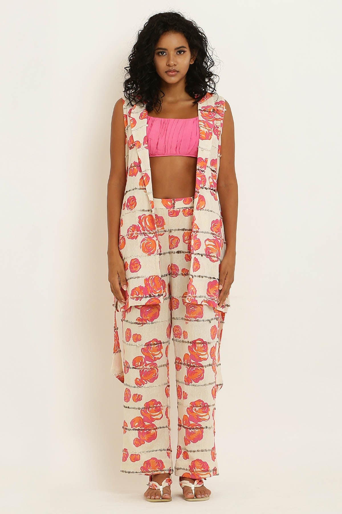 Designer Kusmi Handwoven Pink Rose Print Pants - Comfort & Style in Every Step For Women at ScrollnShops