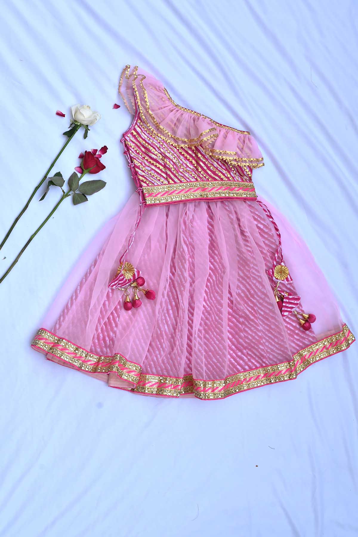 Buy Pink Cotton Ruffle Lehenga Set by ViYa for Girls online at ScrollnShops