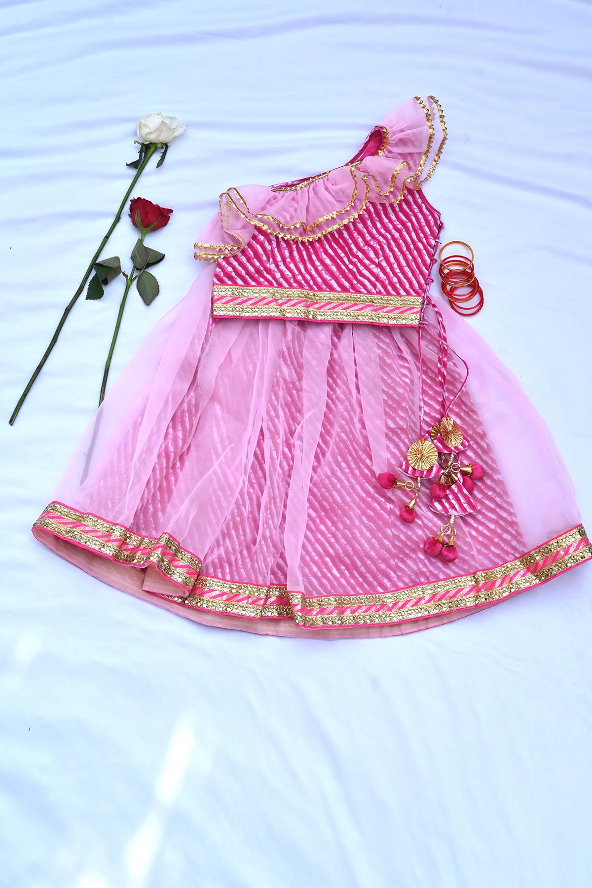Pink Cotton Ruffle Lehenga Set