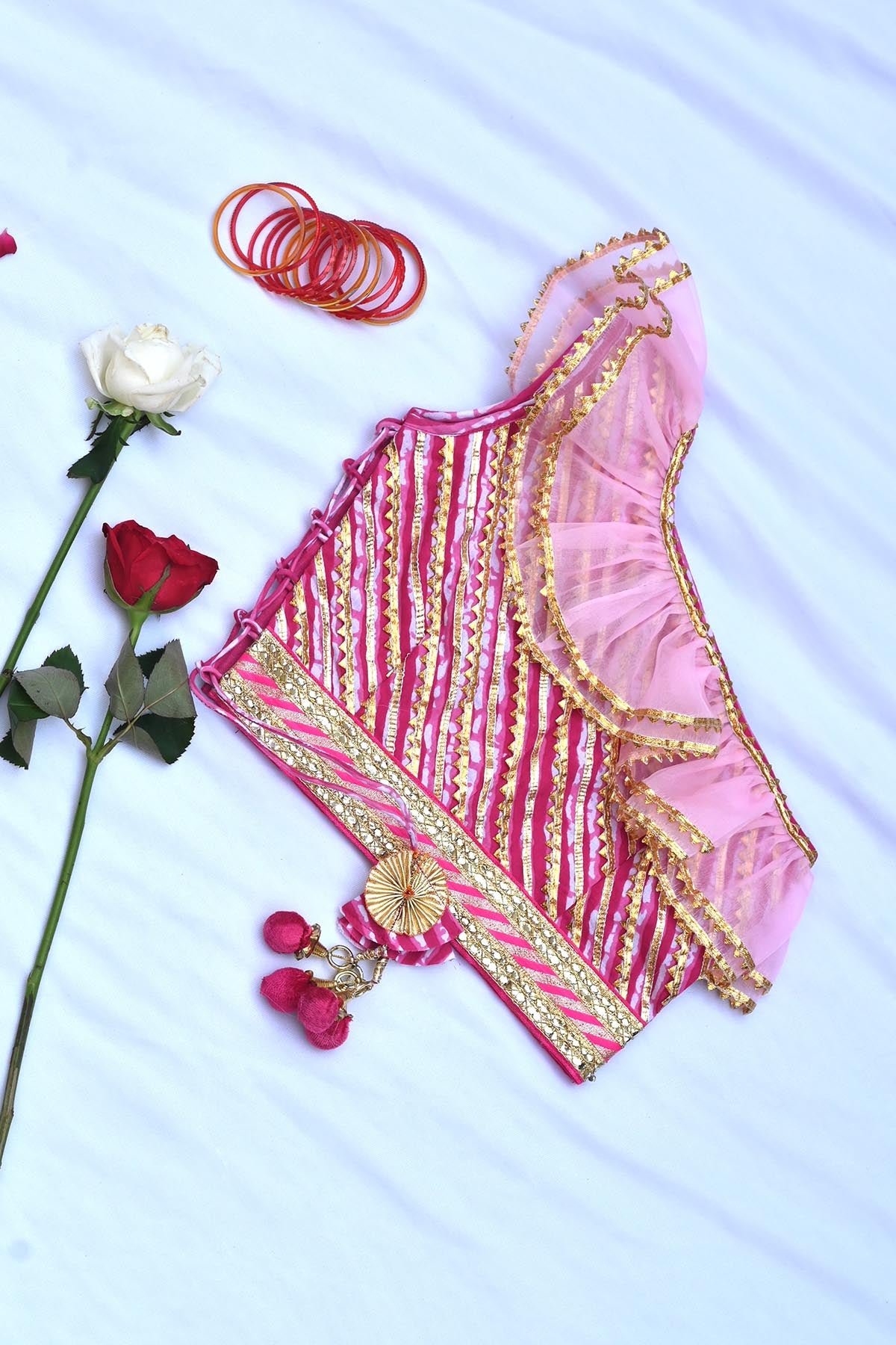 Pink Cotton Ruffle Lehenga Set