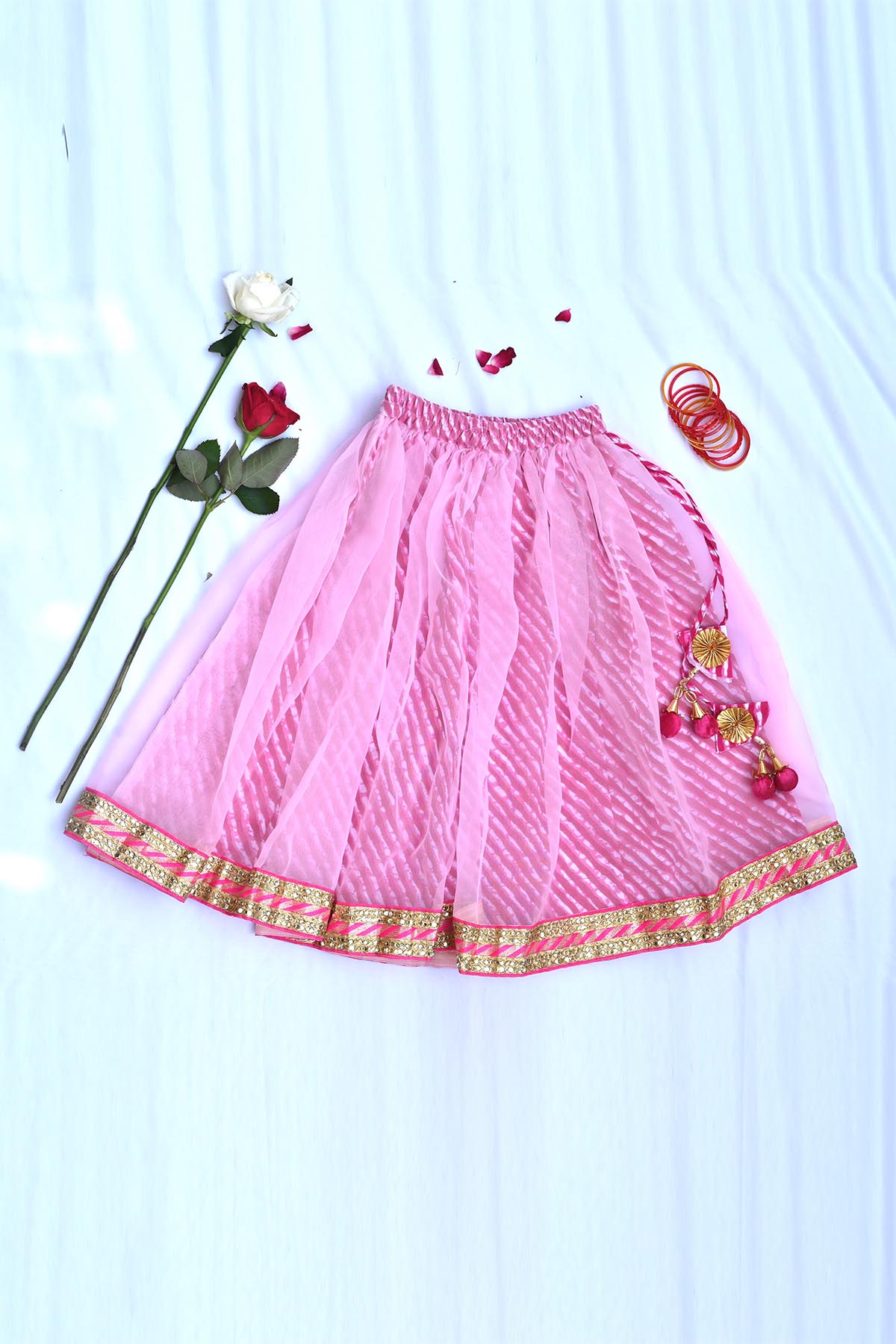 Pink Cotton Ruffle Lehenga Set