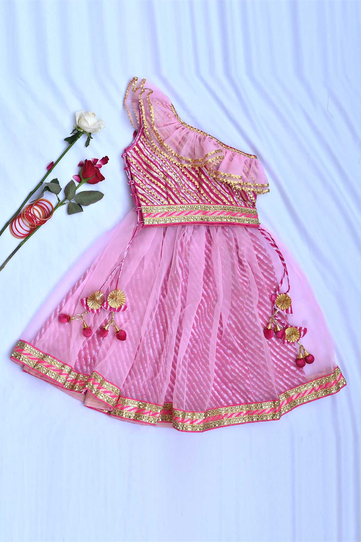 Pink Cotton Ruffle Lehenga Set
