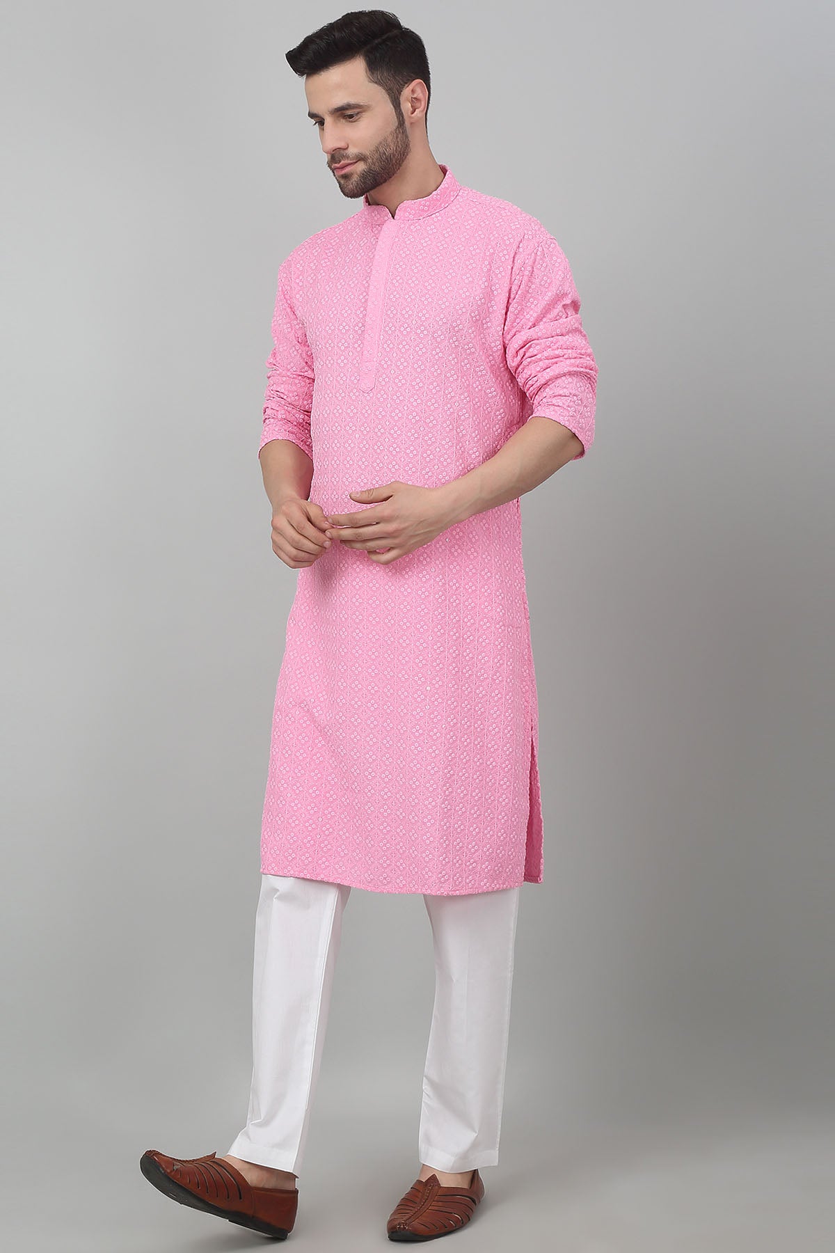 Pink Cotton Sequins Kurta Set