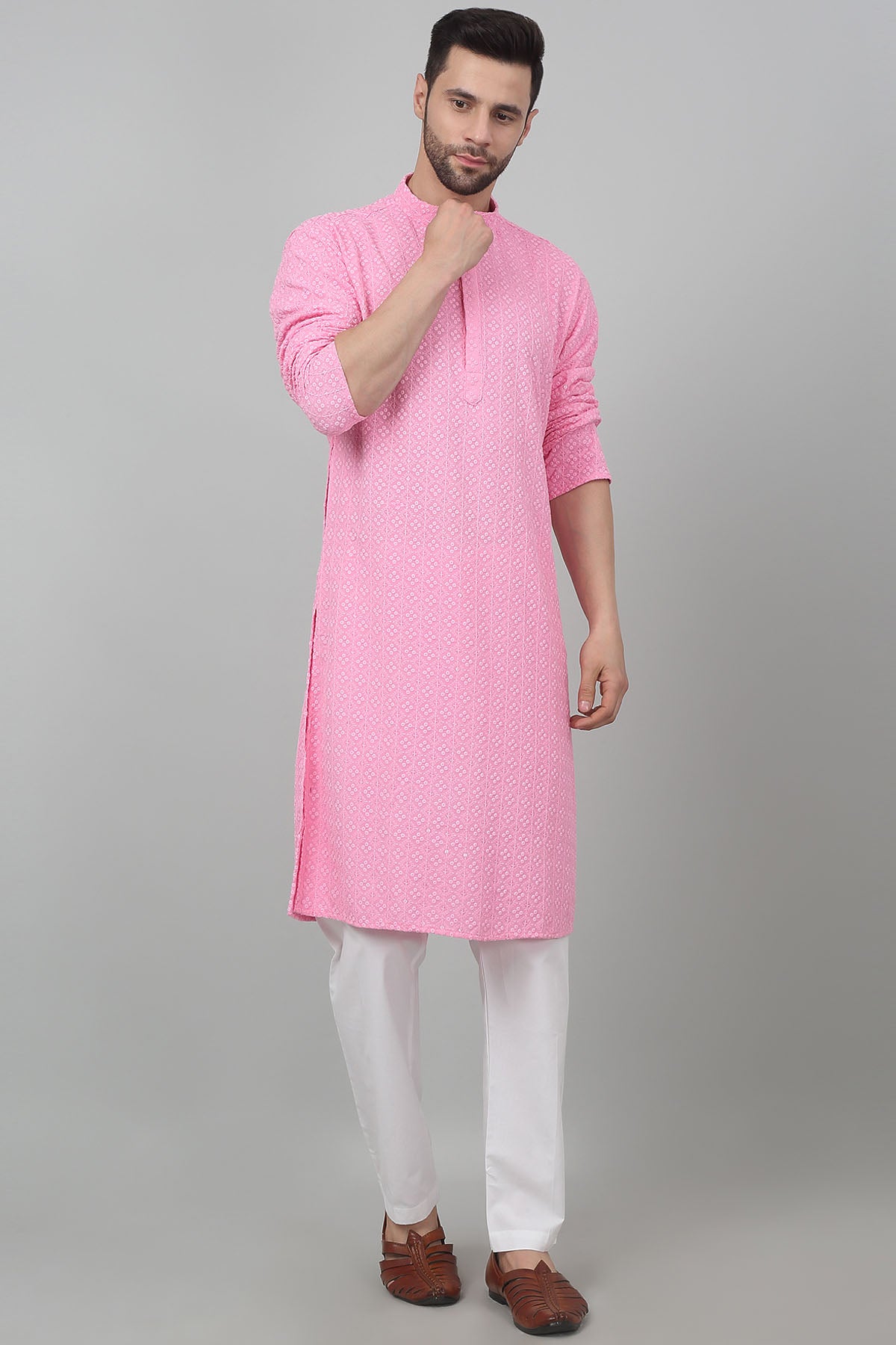 Pink Cotton Sequins Kurta Set