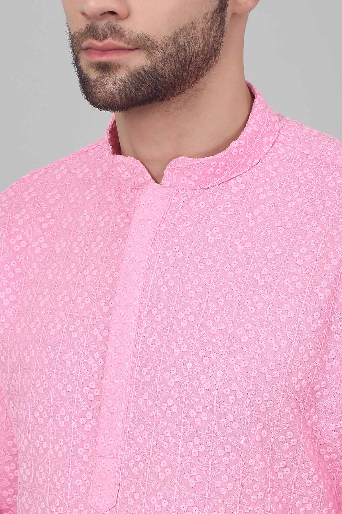 Pink Cotton Sequins Kurta Set