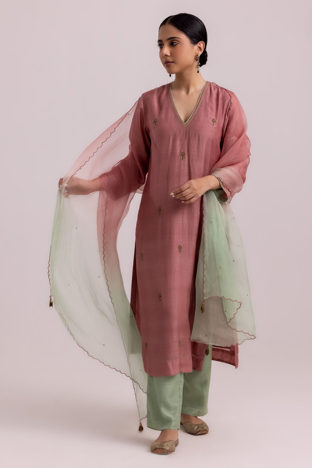 Pink Cotton Silk Kurta & Pants