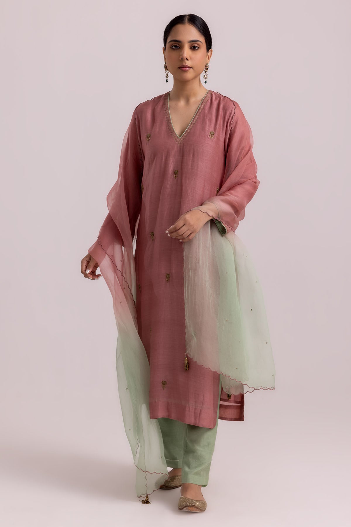 Pink Cotton Silk Kurta & Pants