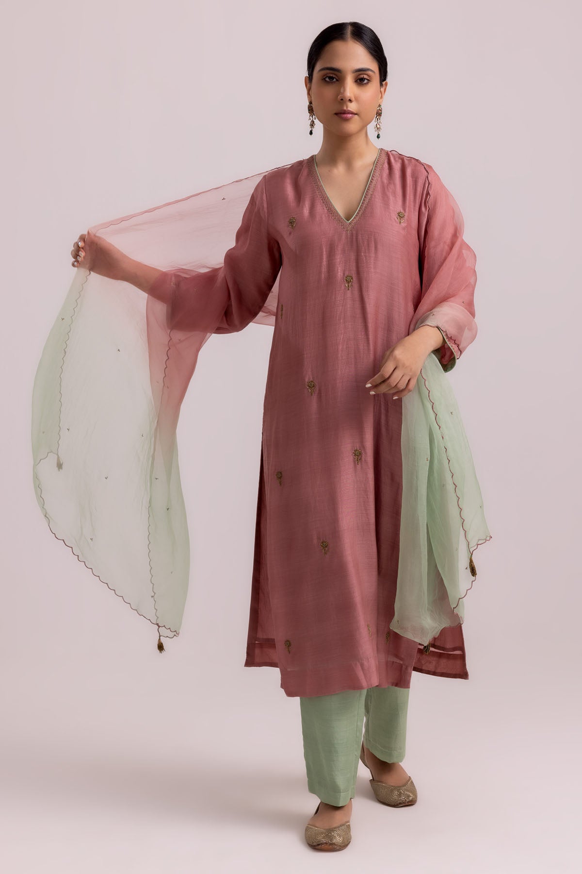 Label Shreya Sharma Pink Cotton Silk Kurta & Pants for women online at ScrollnShops