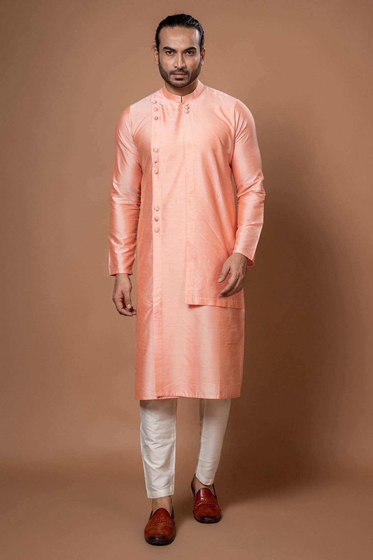 Priyanka Haralalka Pink Cotton Silk Layer Kurta Set for men online at ScrollnShops