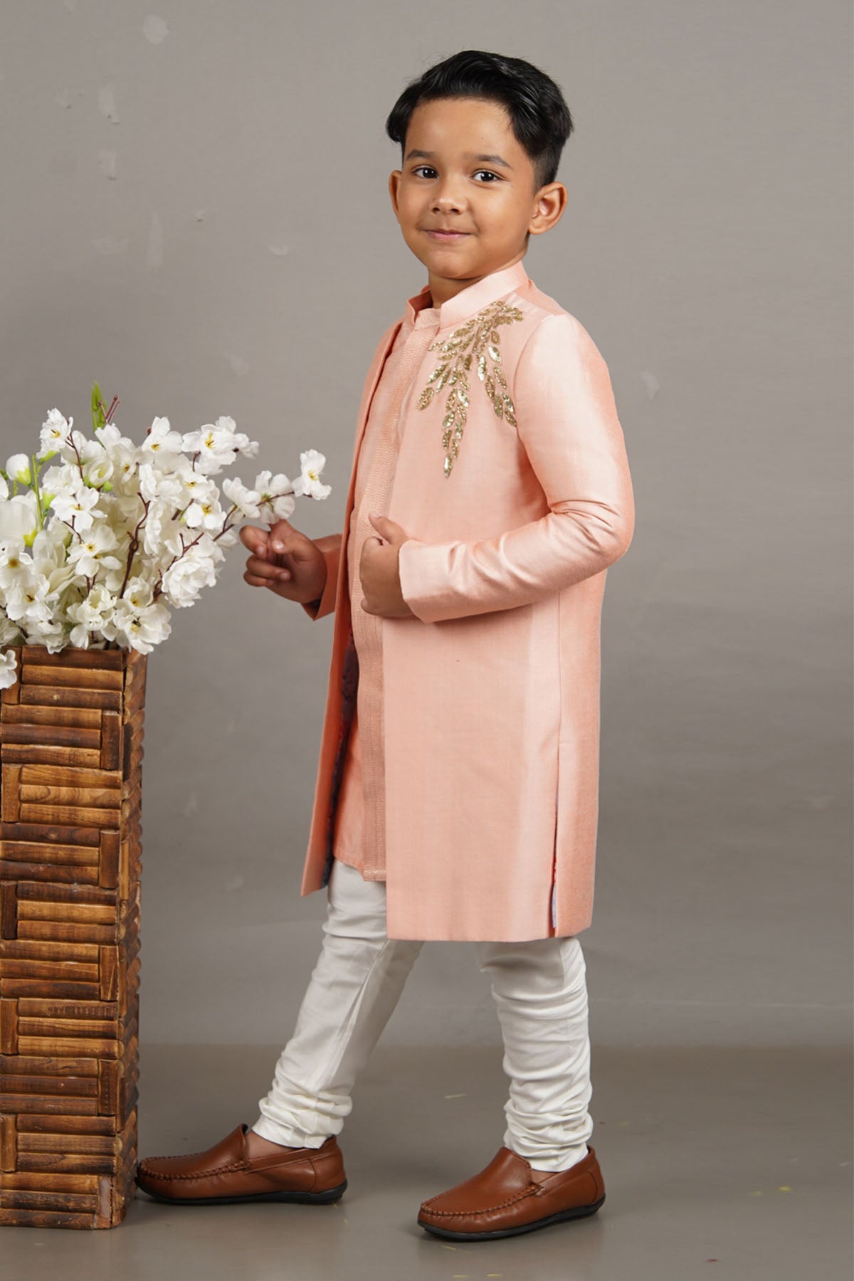 Pink Cotton Silk Sherwani Set