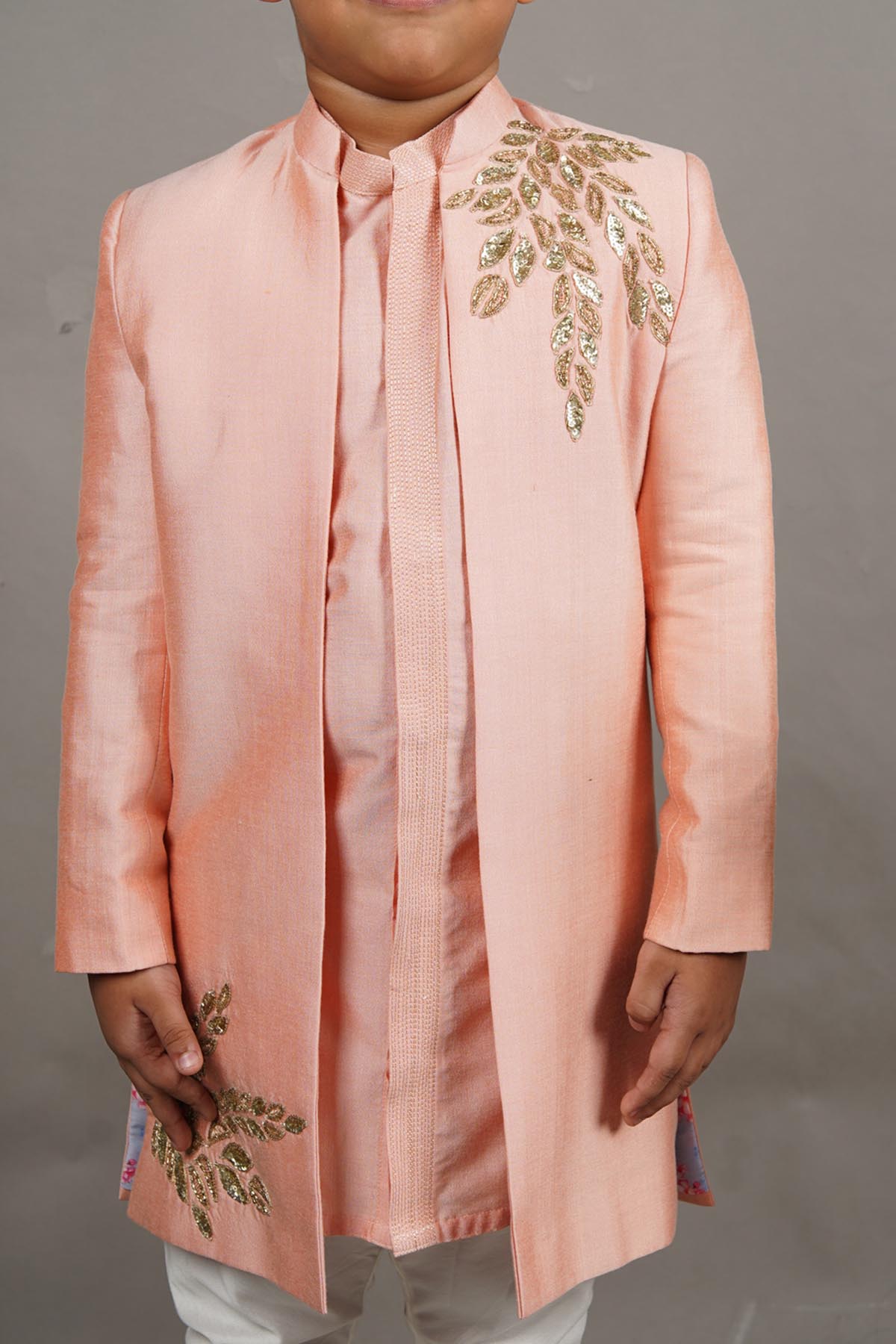 Pink Cotton Silk Sherwani Set