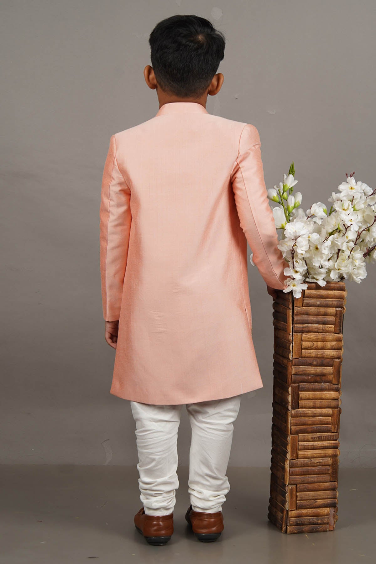 Pink Cotton Silk Sherwani Set