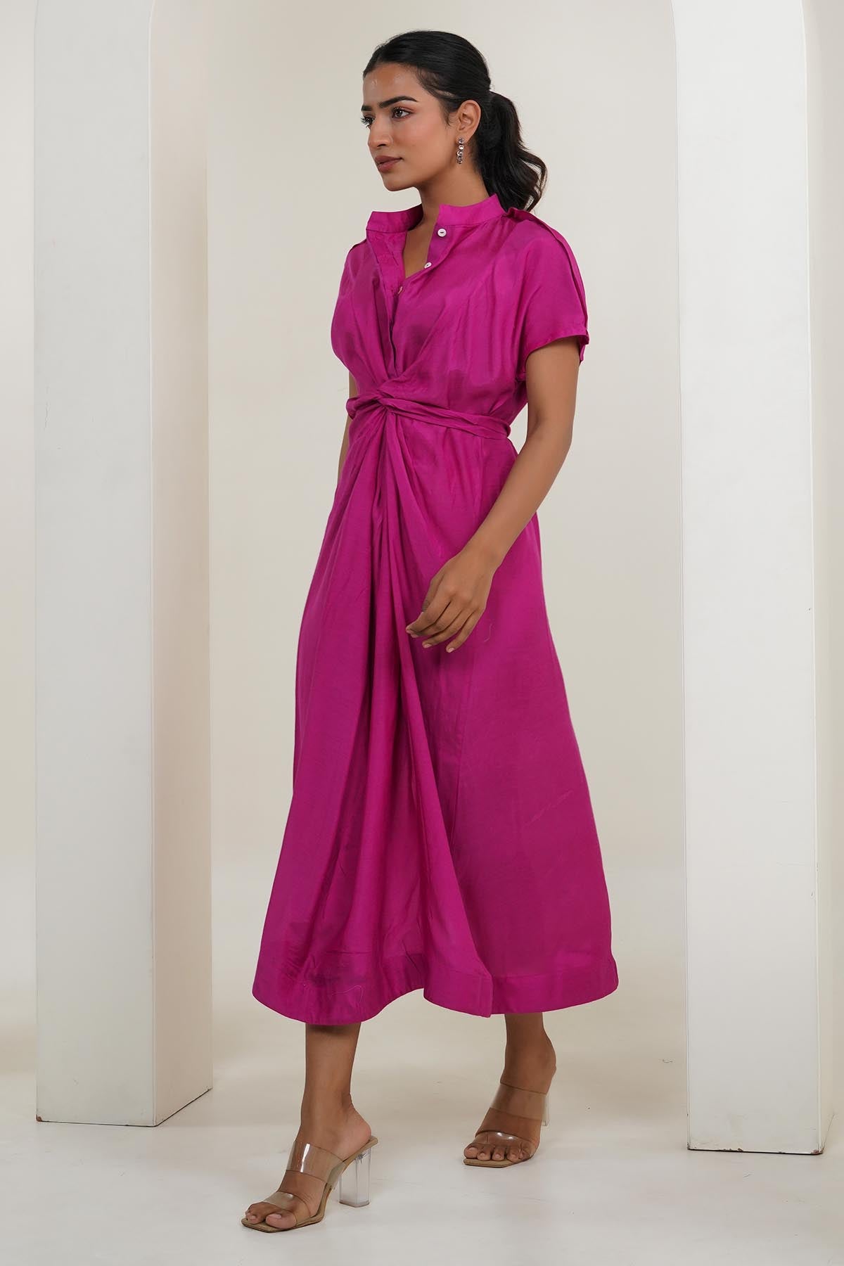 Pink Cotton Silk Shirt Dress