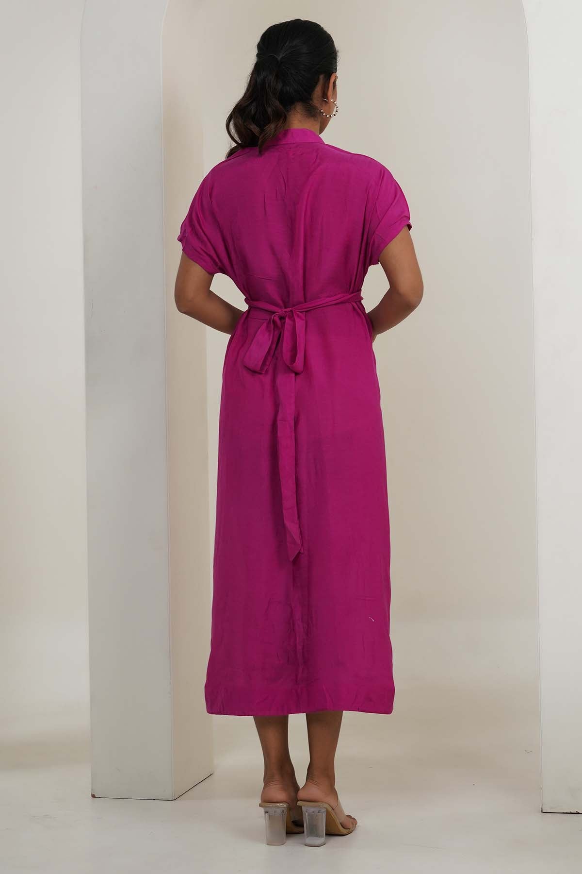 Pink Cotton Silk Shirt Dress