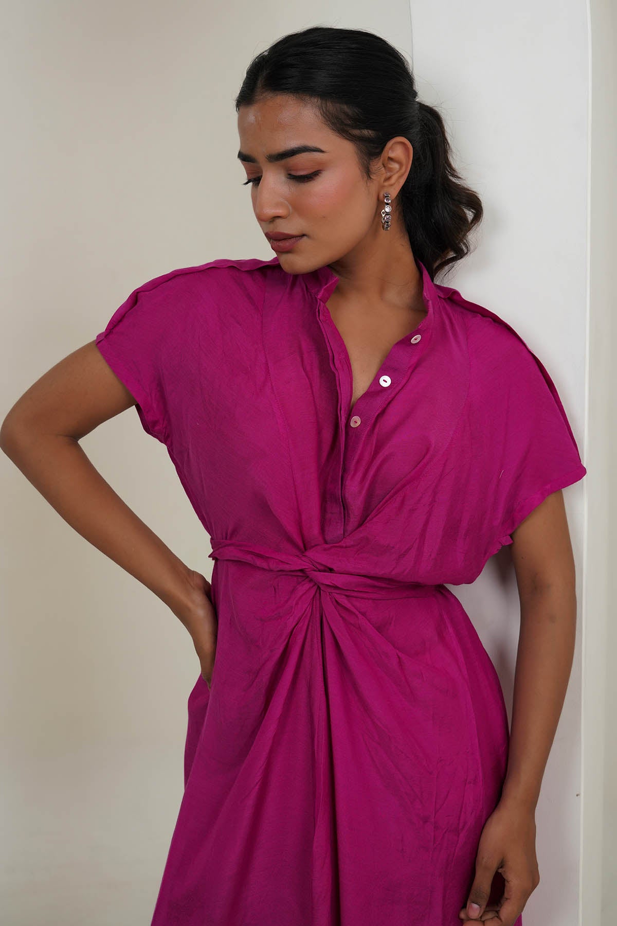 Pink Cotton Silk Shirt Dress