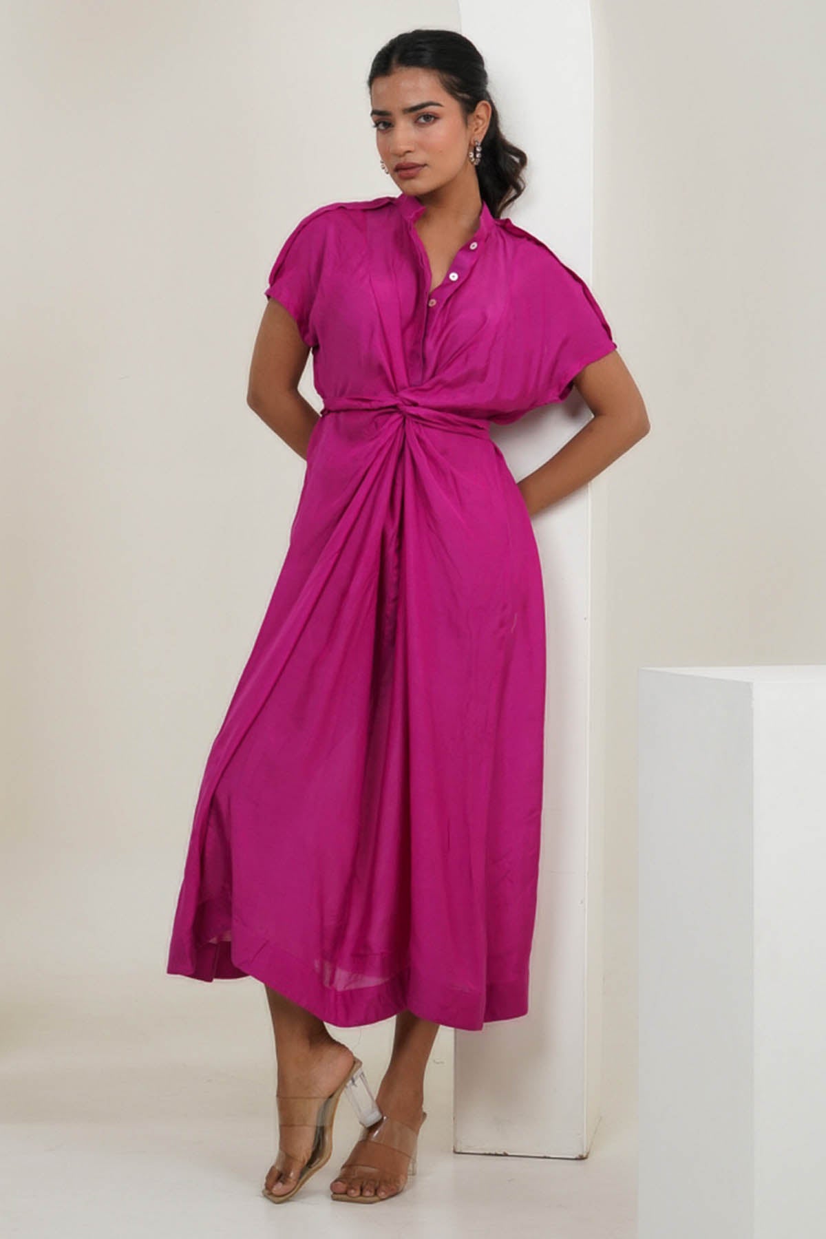 Pink Cotton Silk Shirt Dress