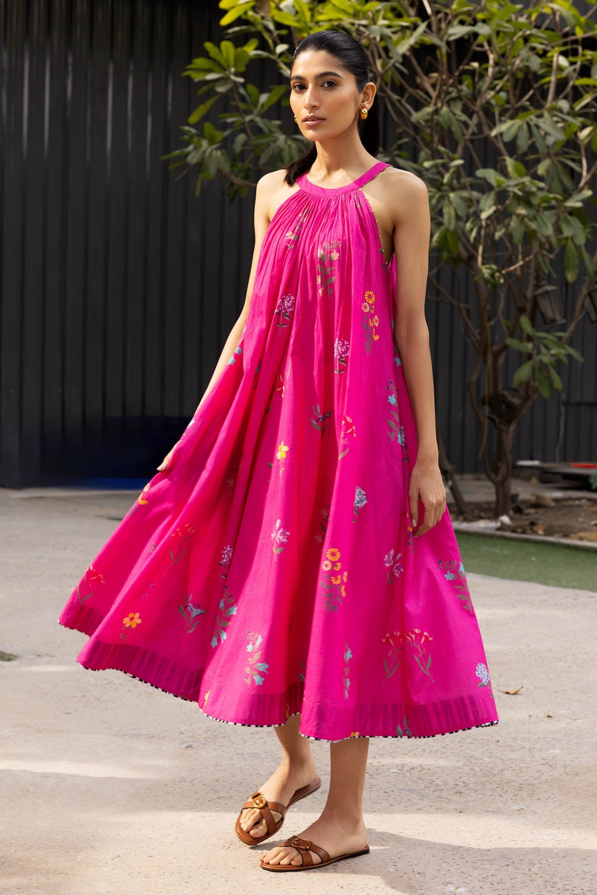 Label Shreya Sharma Pink Cotton Sleeveless Dress for women online at ScrollnShops