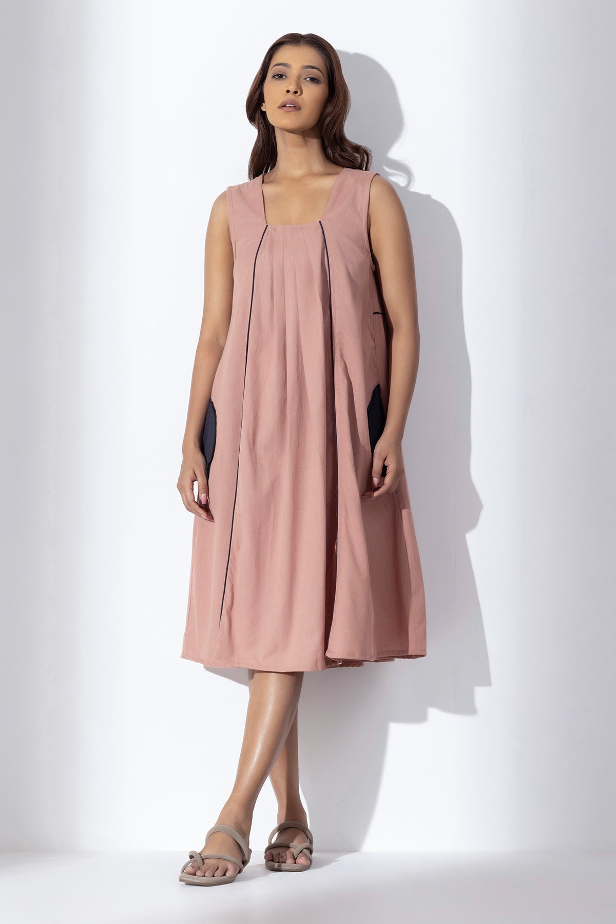 Buy Pink Sleeveless Cotton Dress by Markkah Studio for Women online at ScrollnShops