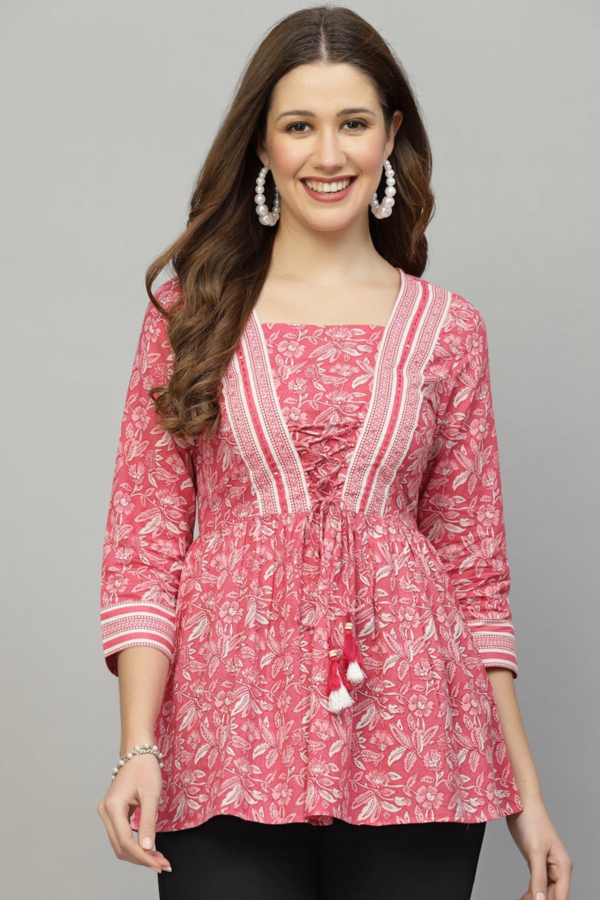 Buy Pink Cotton Tie Up Waist Top for Women by Qomn Designer online available at scrollnshops