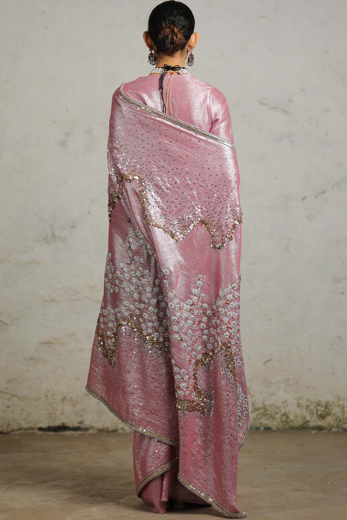 Pink Cotton Zari Saree & Blouse