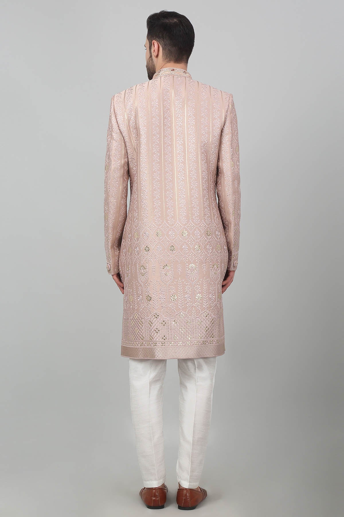 Pink Cotton Zari Sherwani Set
