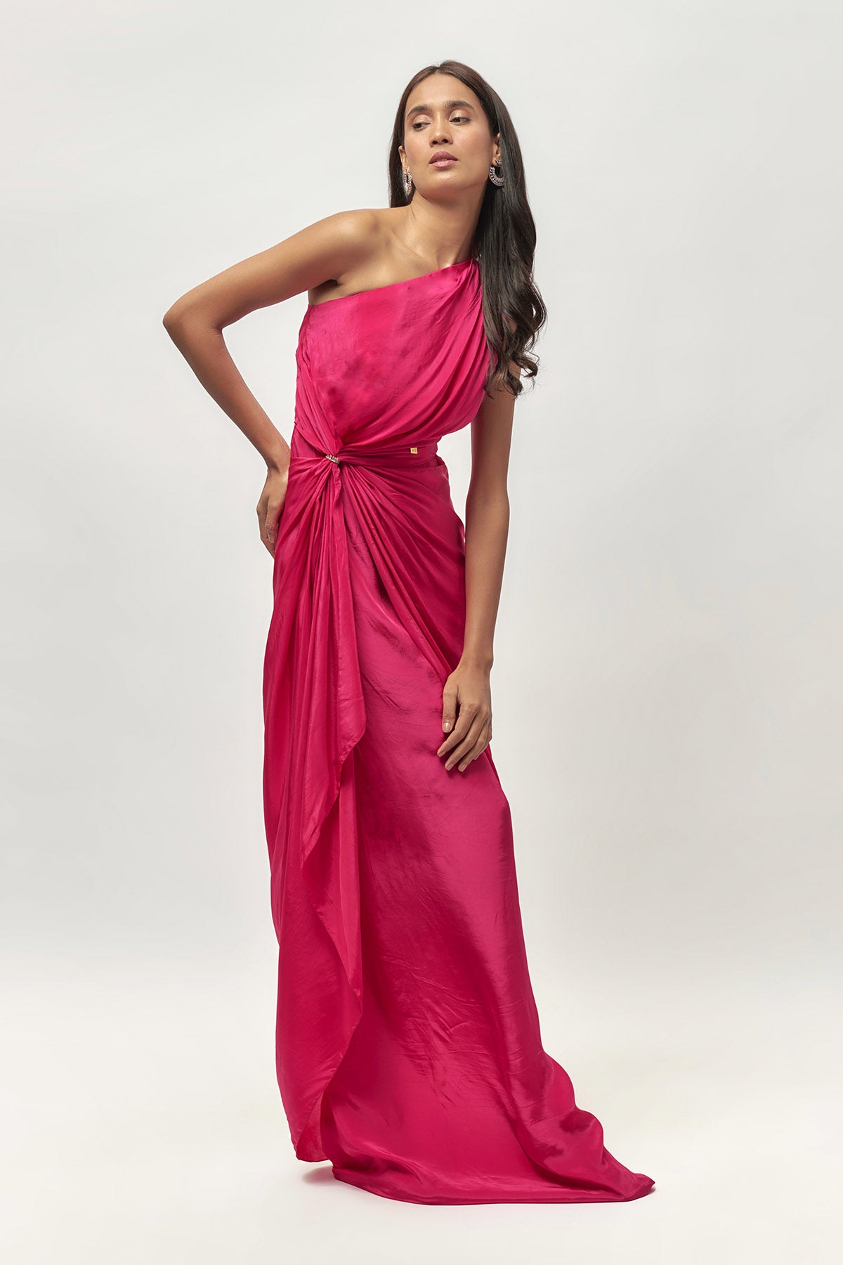 Pink Crepe One Shoulder Gown