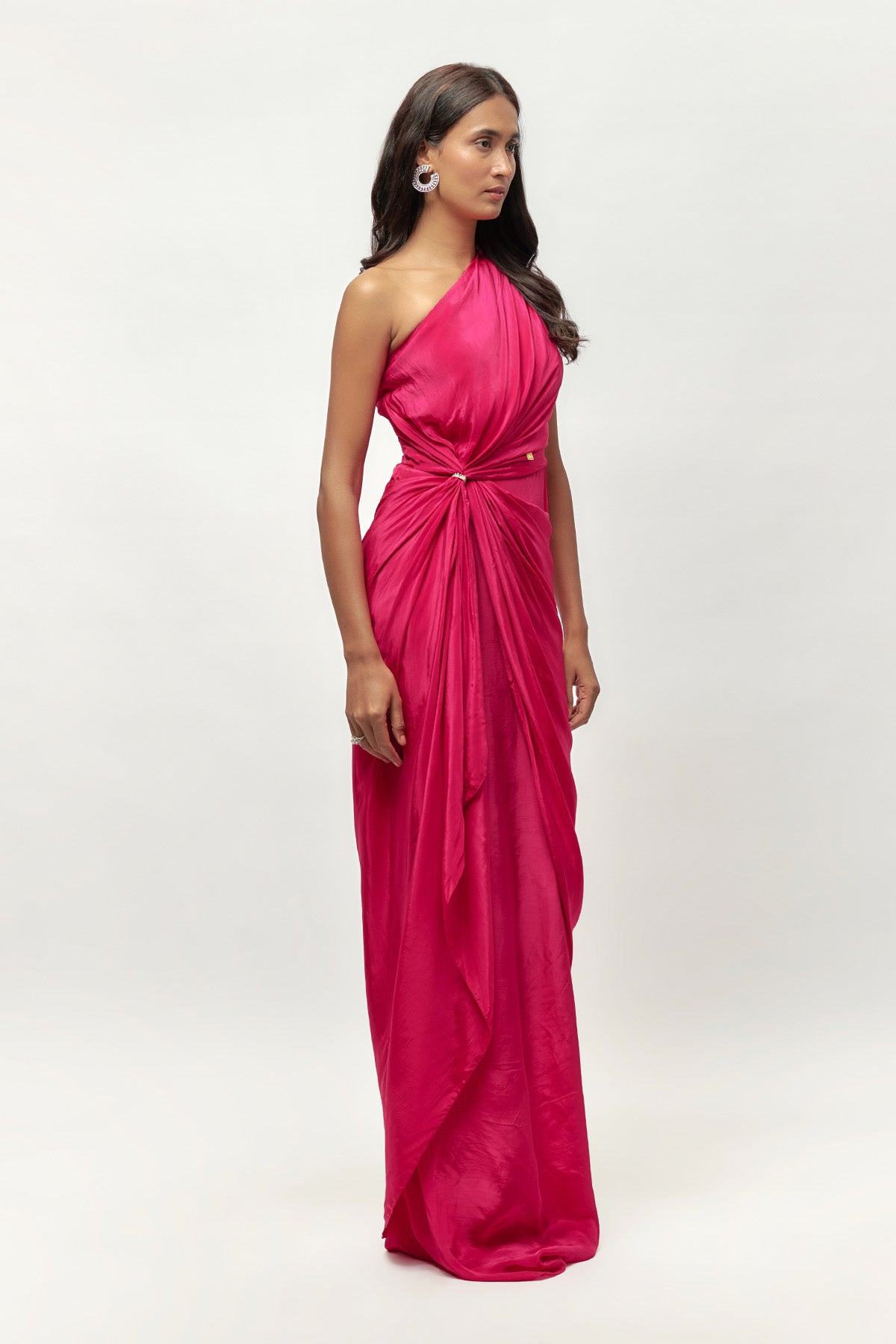Pink Crepe One Shoulder Gown