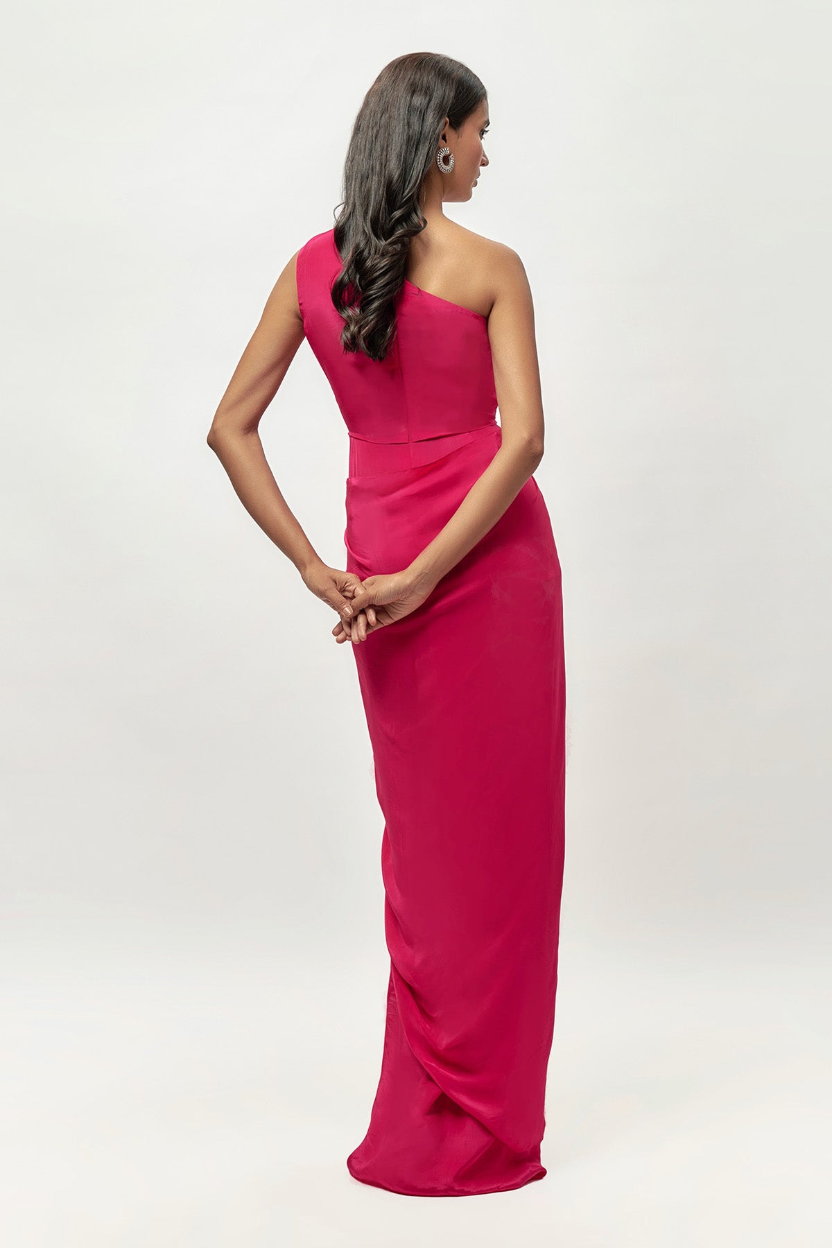 Pink Crepe One Shoulder Gown