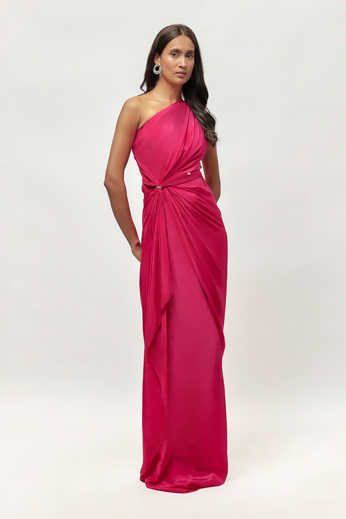 Buy Pink Crepe One Shoulder Gown by Emblaze for women online at ScrollnShops