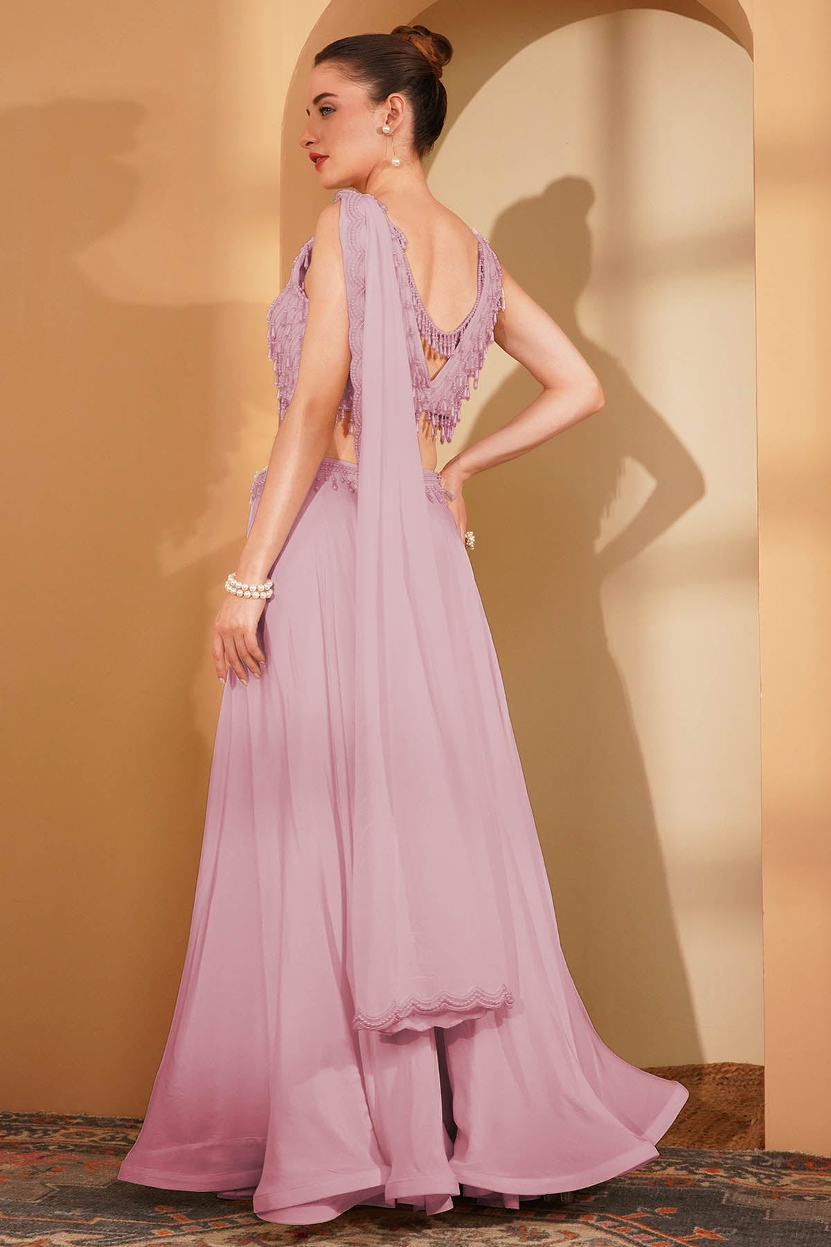 Pink Crepe Pearl Indo-Western