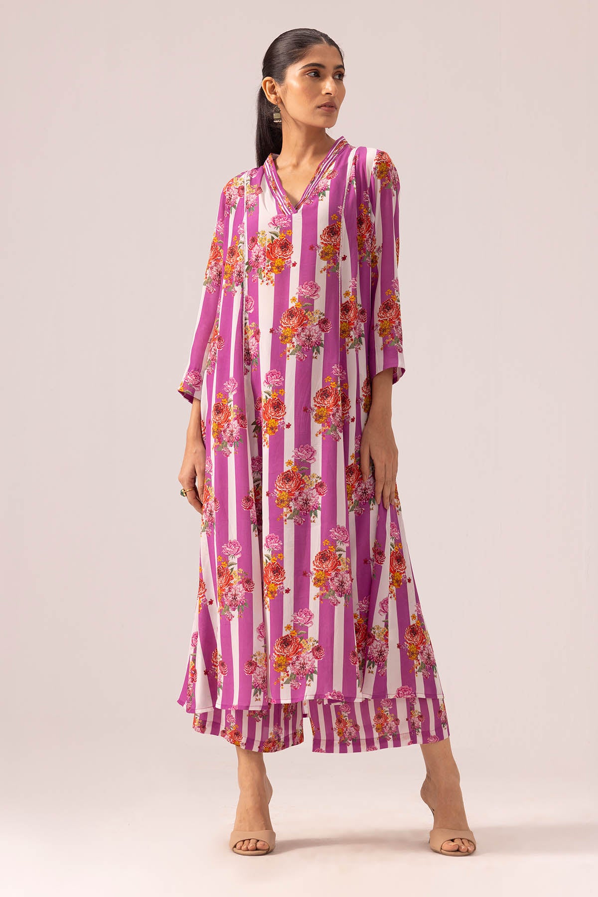 Pink Crepe Pintuck Kurta & Pant