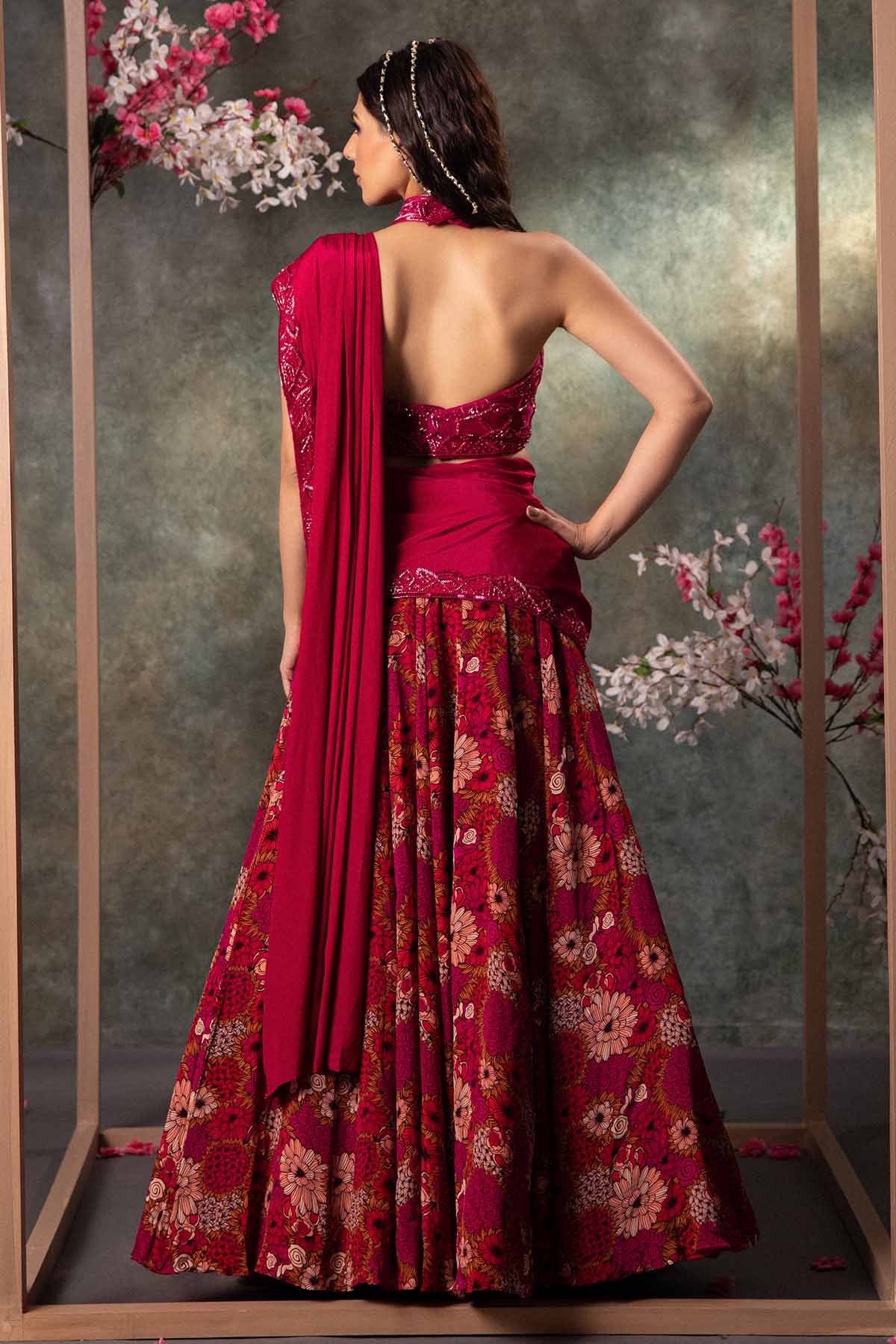 Pink Crepe Printed Lehenga Set