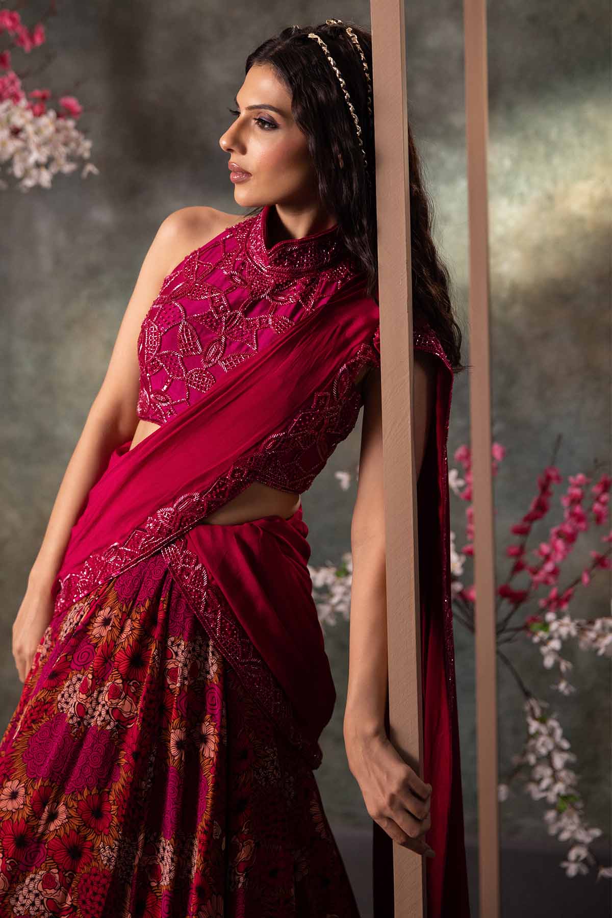 Pink Crepe Printed Lehenga Set