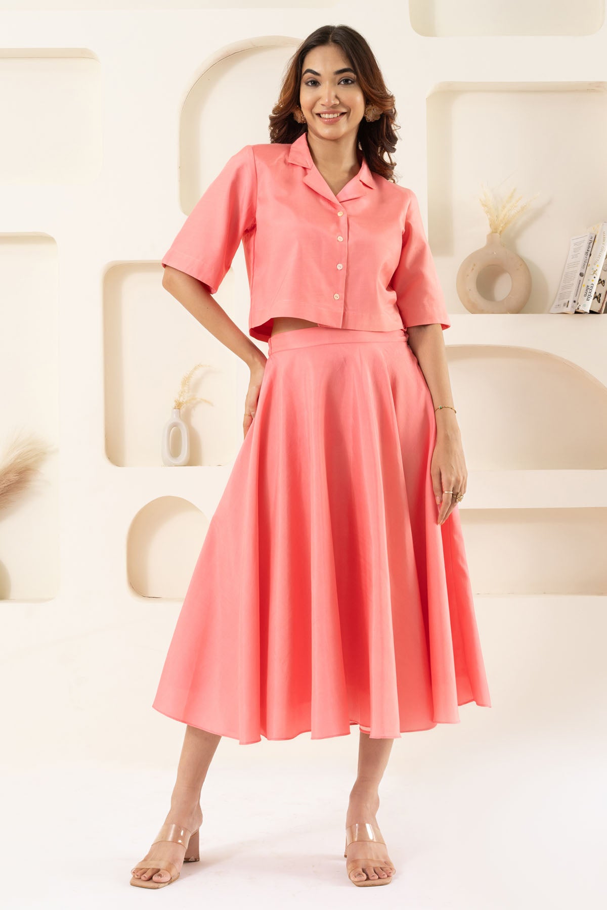 Buy Pink Crop Top & Flared Skirt Online