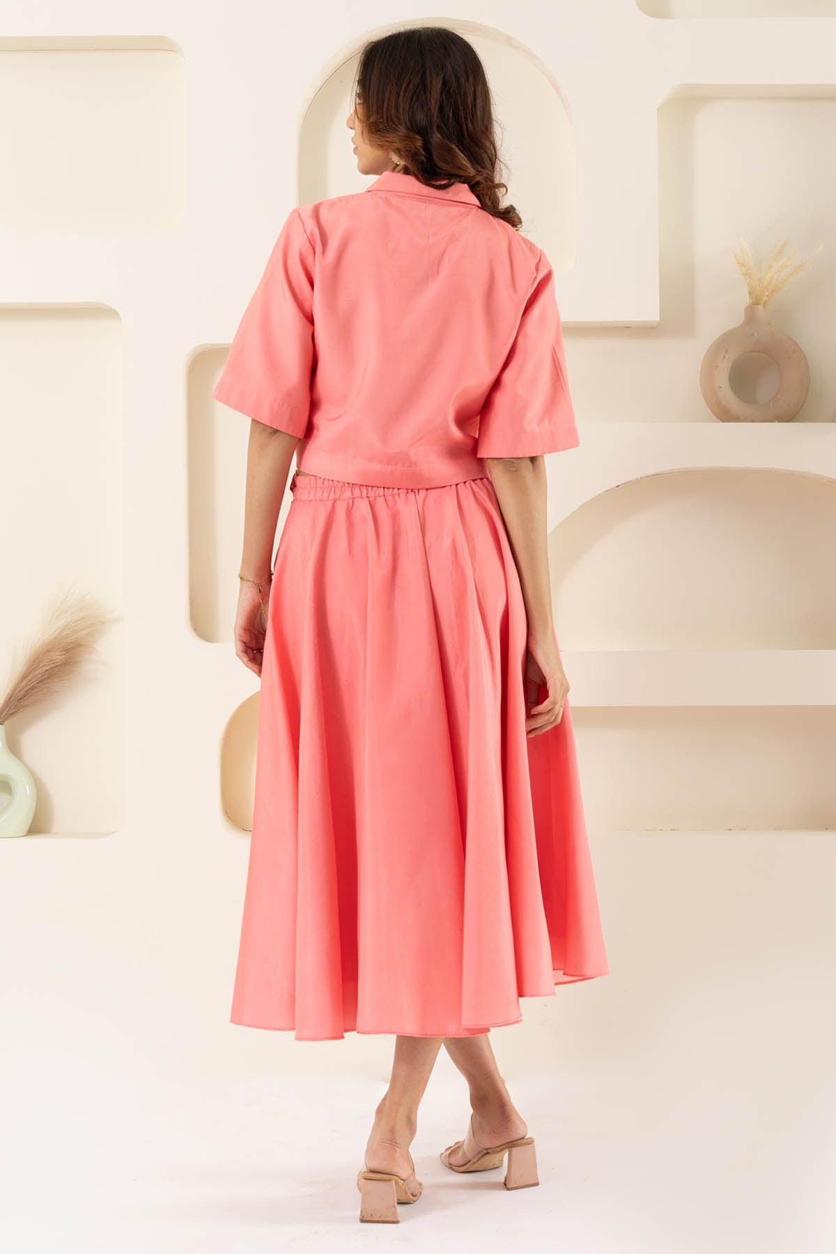 Pink Crop Top & Flared Skirt