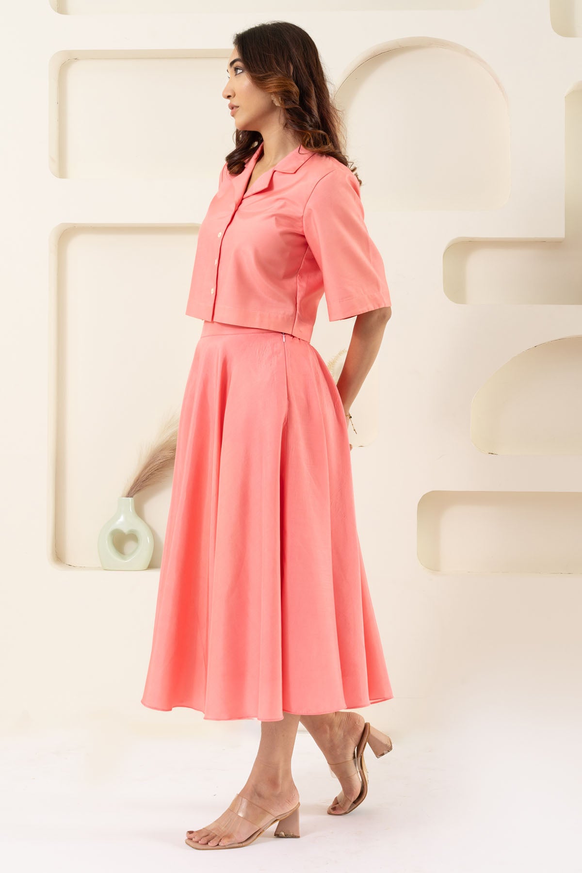 Pink Crop Top & Flared Skirt