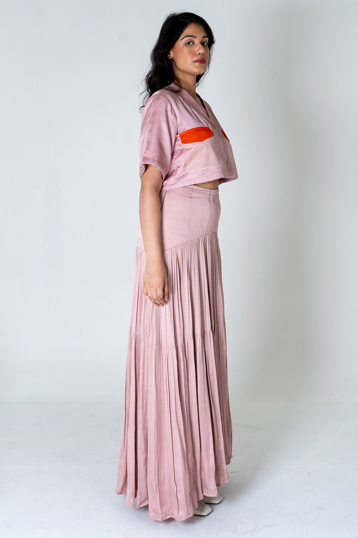 Pink Crop Top & Gathered Skirt