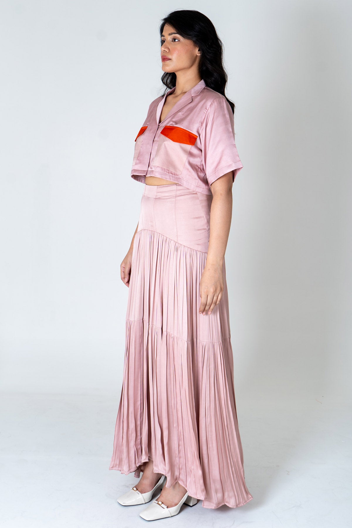 Pink Crop Top & Gathered Skirt