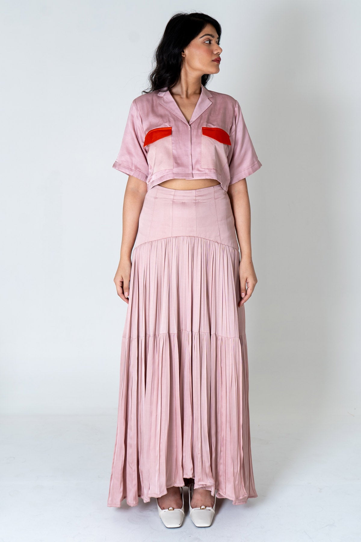 Neora by Nehal Chopra Pink Crop Top & Gathered Skirt for women online at ScrollnShops