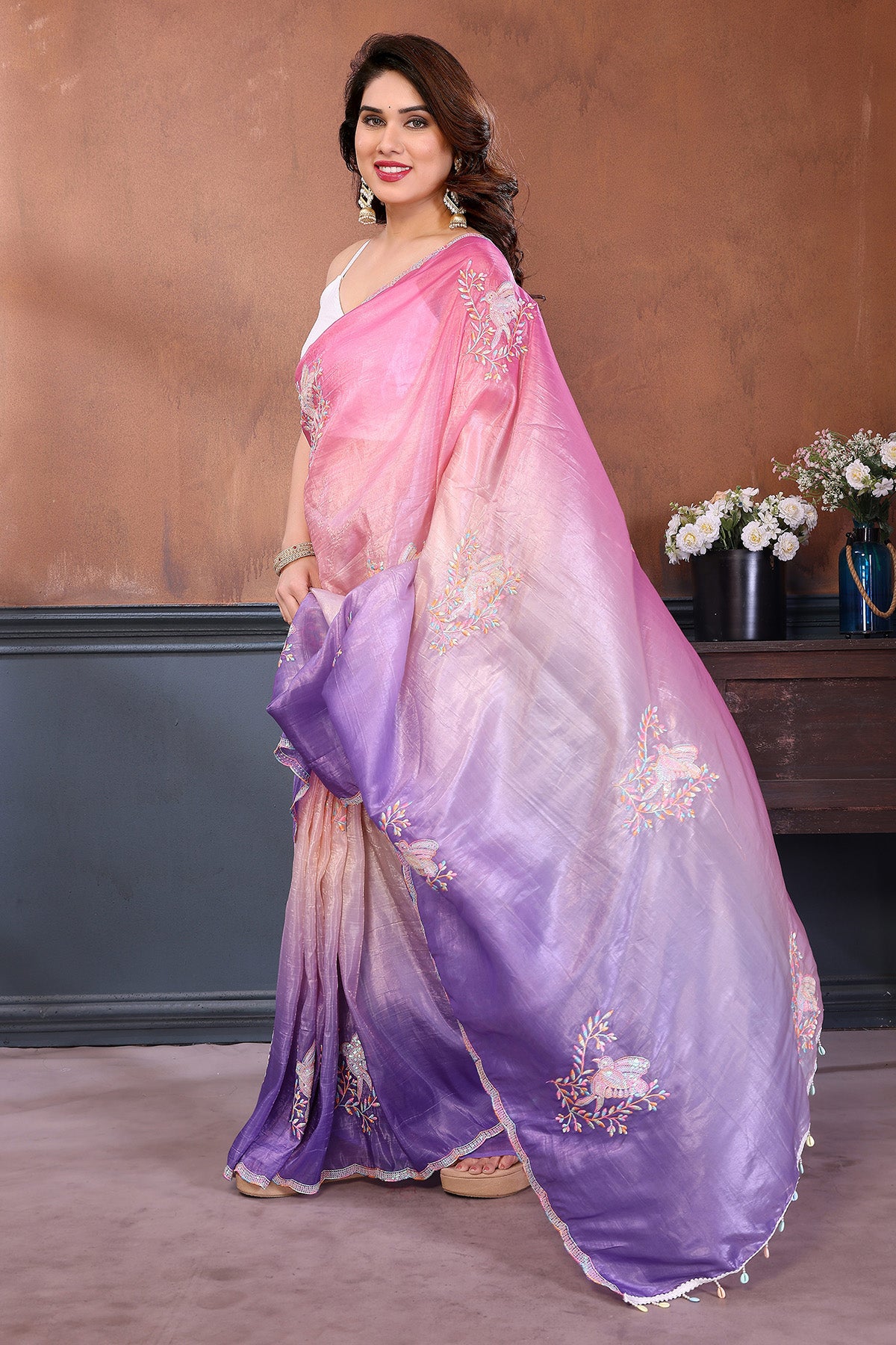 Pink Crush Embroidered Saree