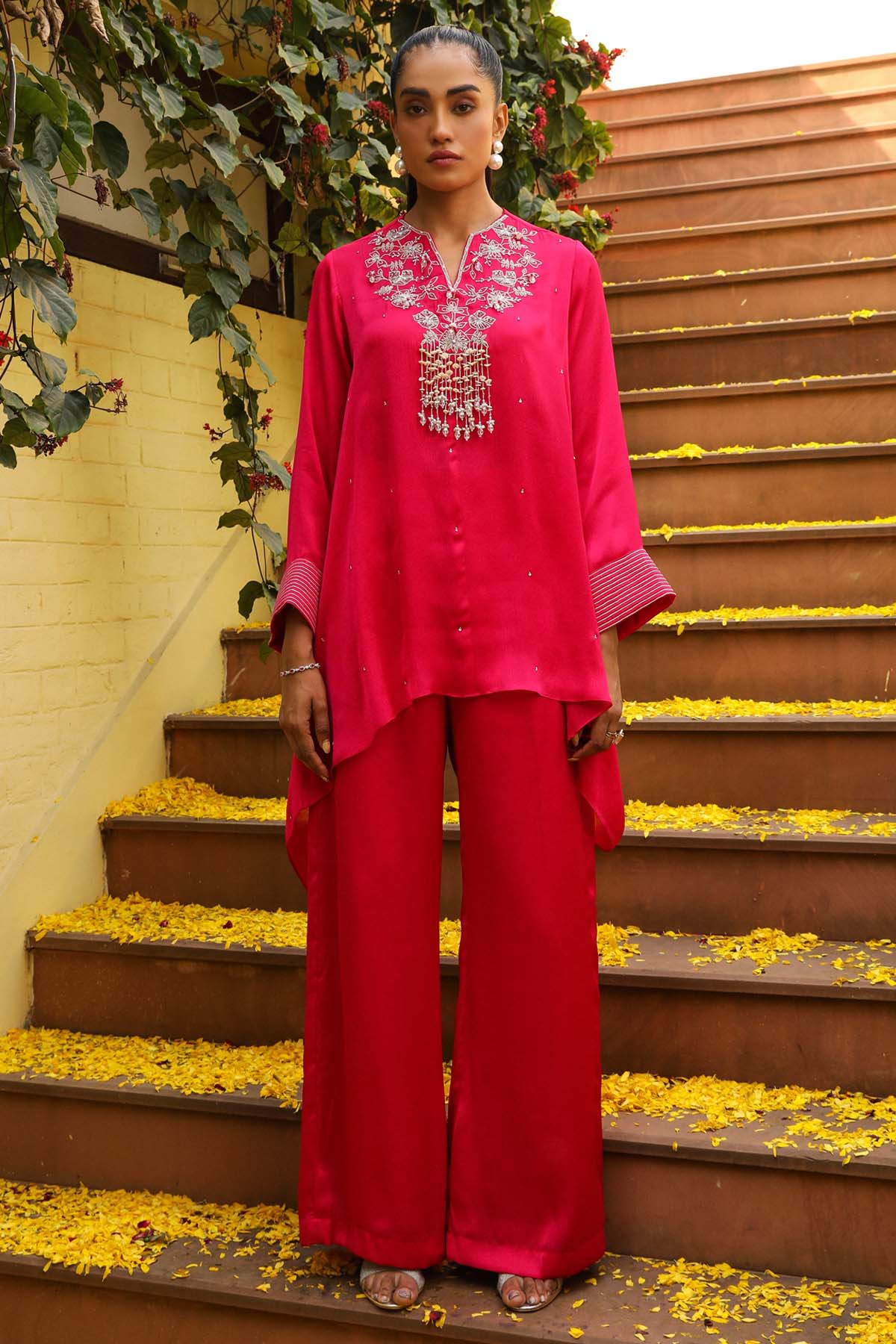 Buy Pink Crystal Strings Kaftan Set Online