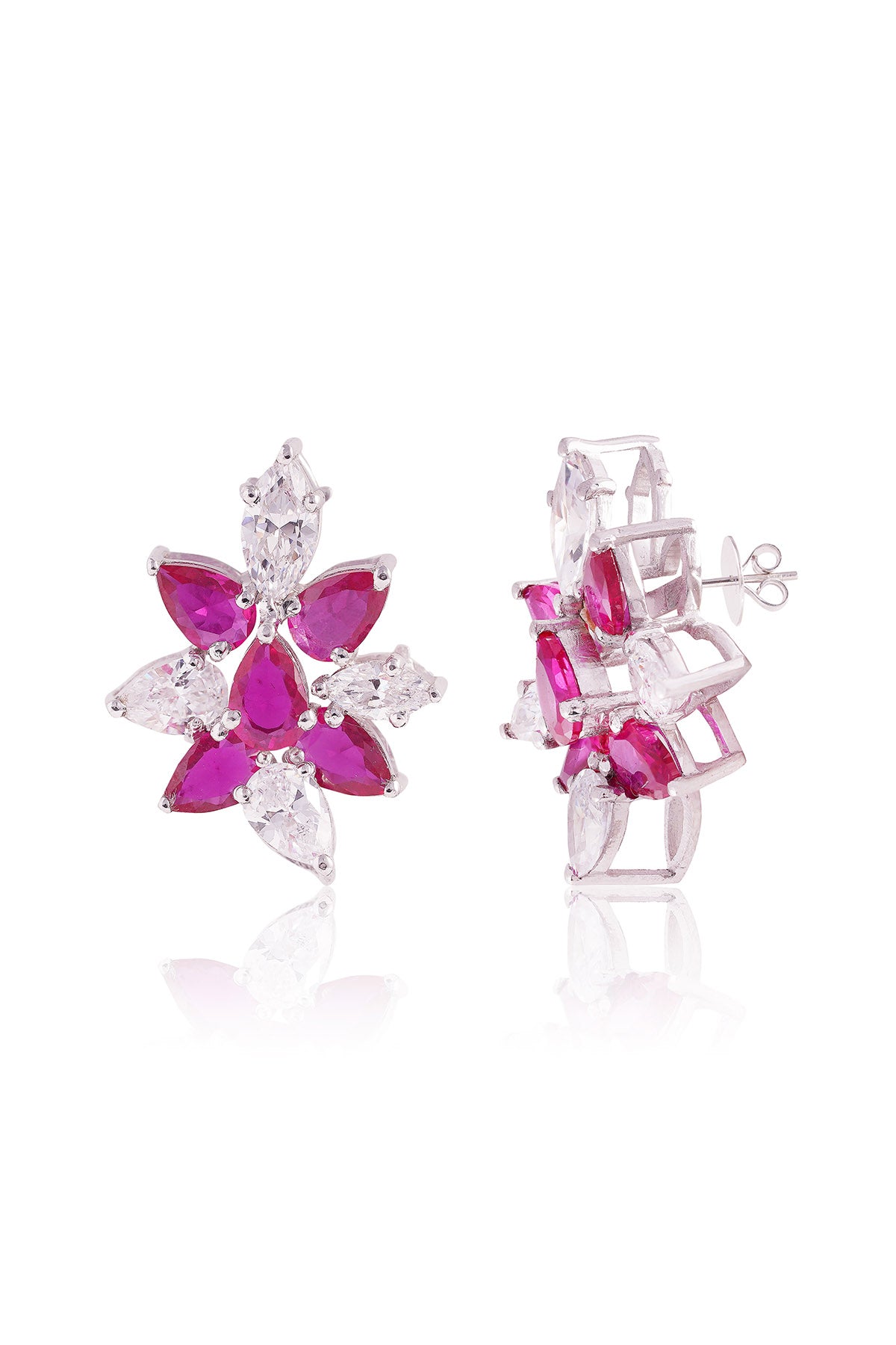 Pink Cubic Zirconia Floral Studs