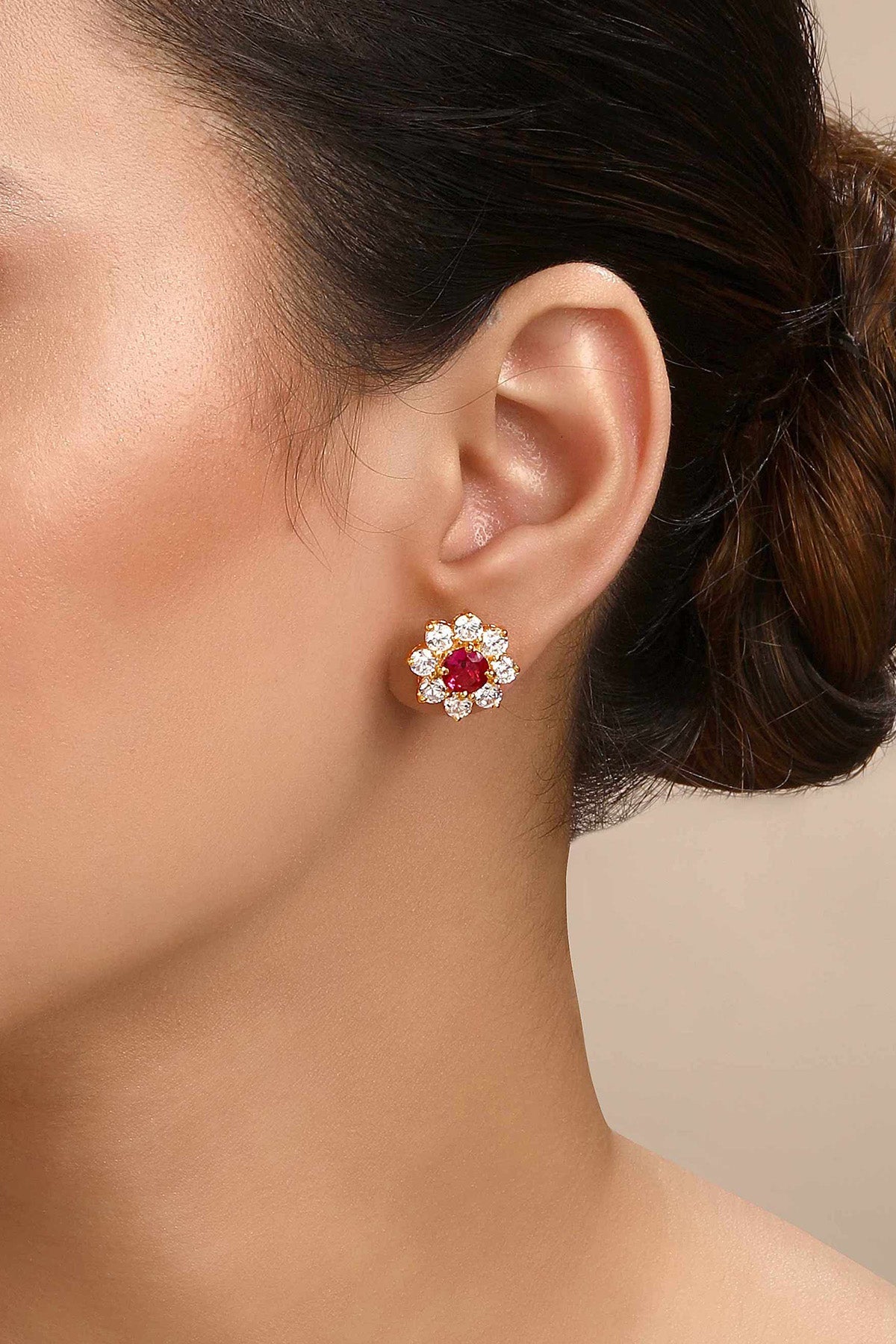 Buy Cubic Zirconia Pink Floral Studs by Sica for women online at ScrollnShops