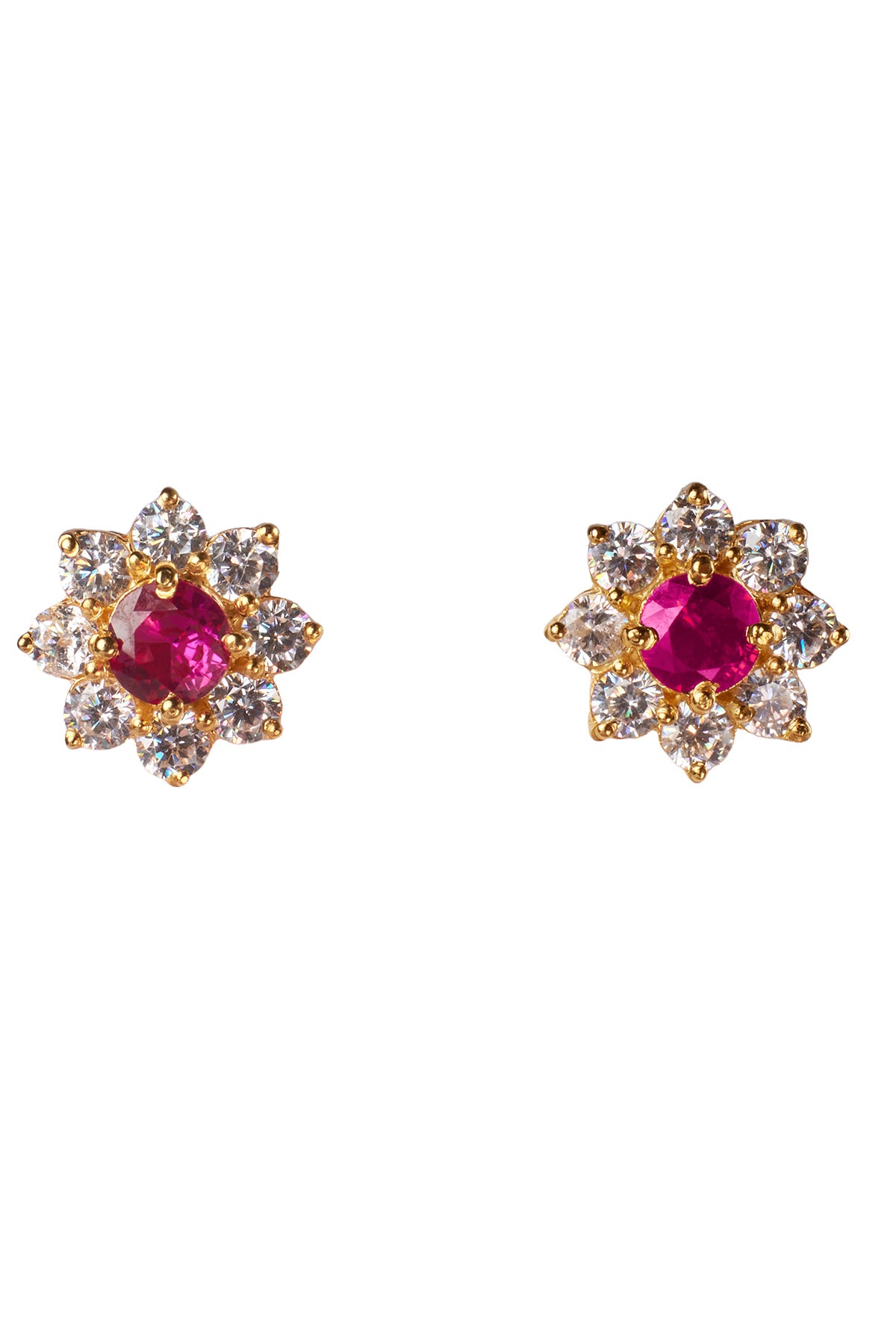 Cubic Zirconia Pink Floral Studs